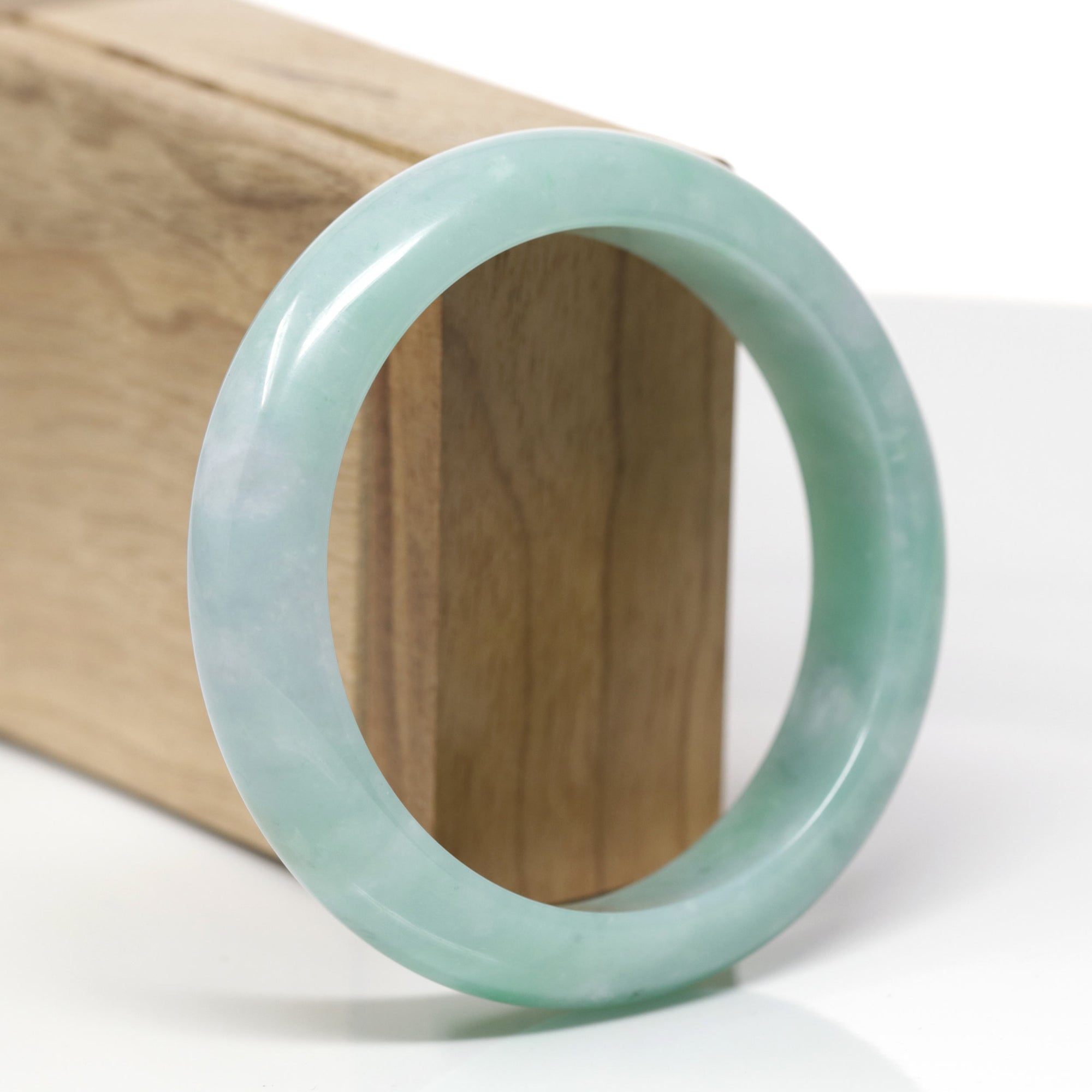 Baikalla Natural Blue-Green Jadeite Jade "Half Round" Bangle Bracelet (59.1mm) 