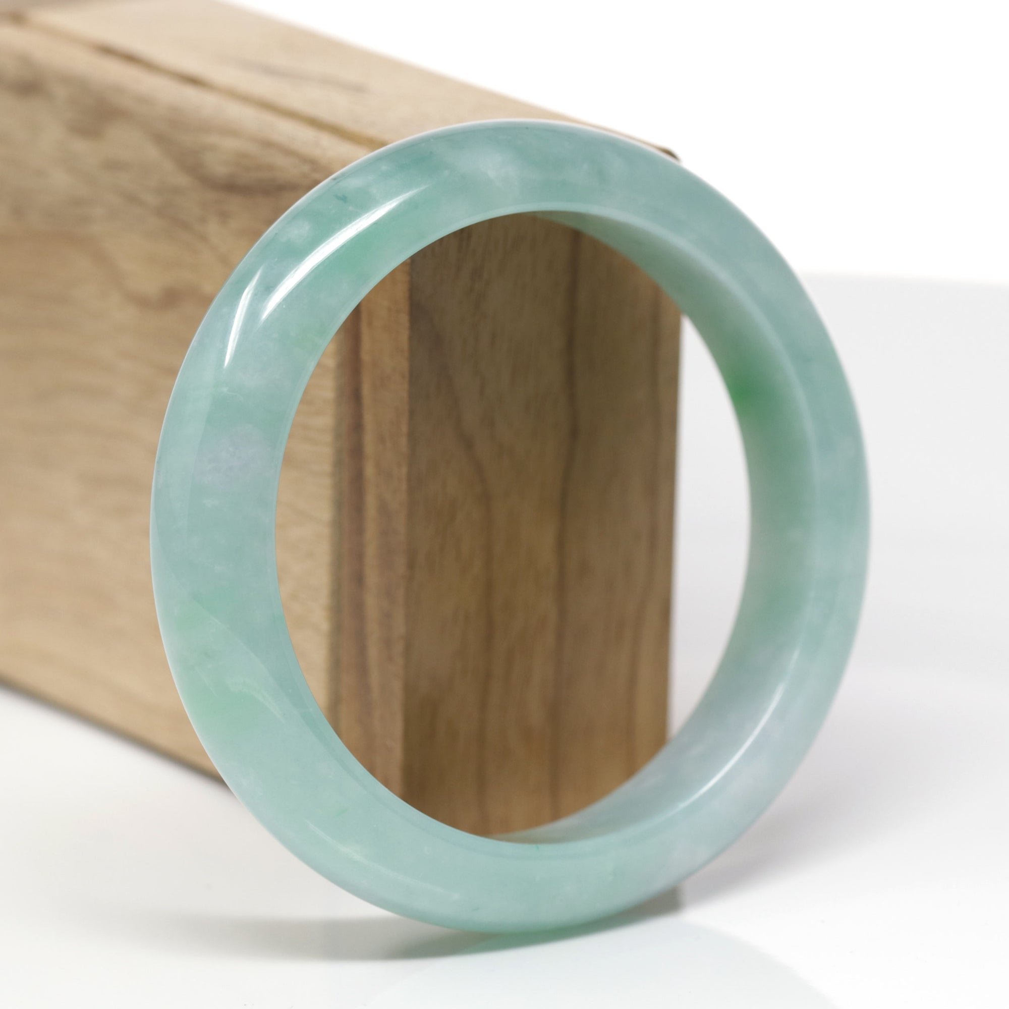 Baikalla Natural Blue-Green Jadeite Jade "Half Round" Bangle Bracelet (59.1mm) 