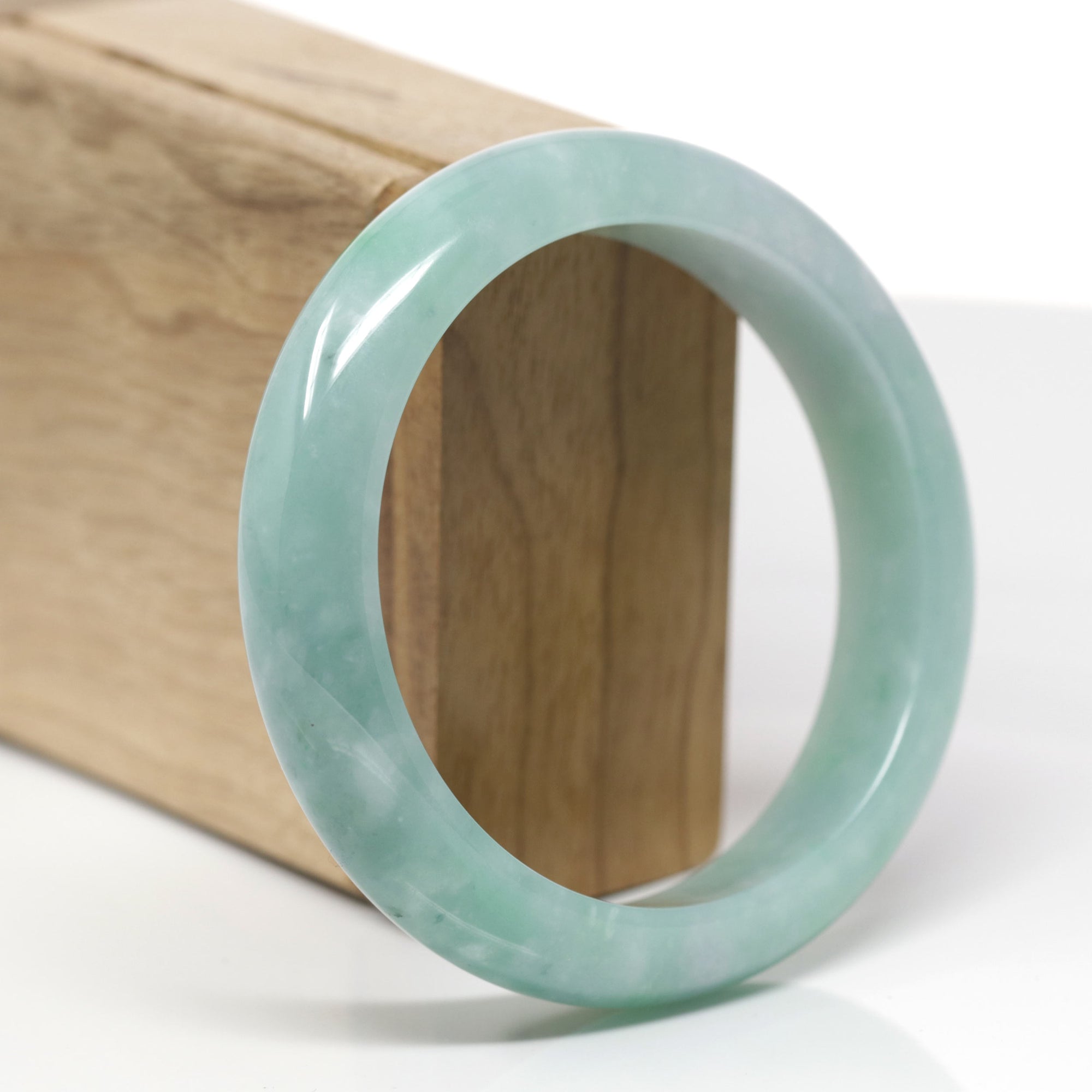 Baikalla Natural Blue-Green Jadeite Jade "Half Round" Bangle Bracelet (59.1mm) 