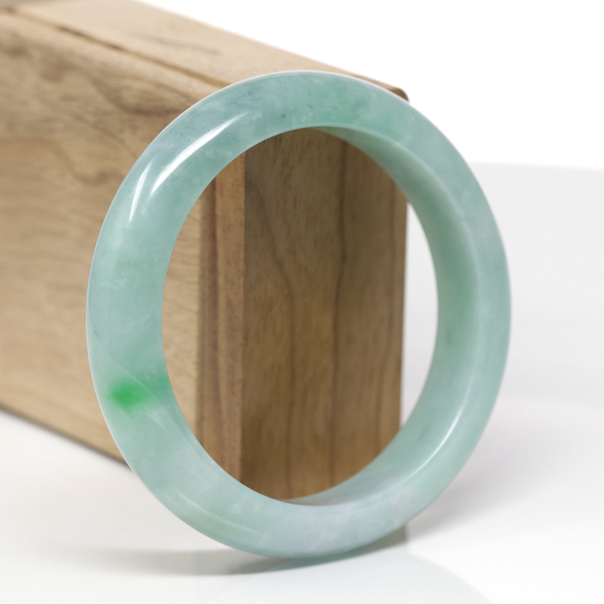 Baikalla Natural Blue-Green Jadeite Jade "Half Round" Bangle Bracelet (59.1mm) 
