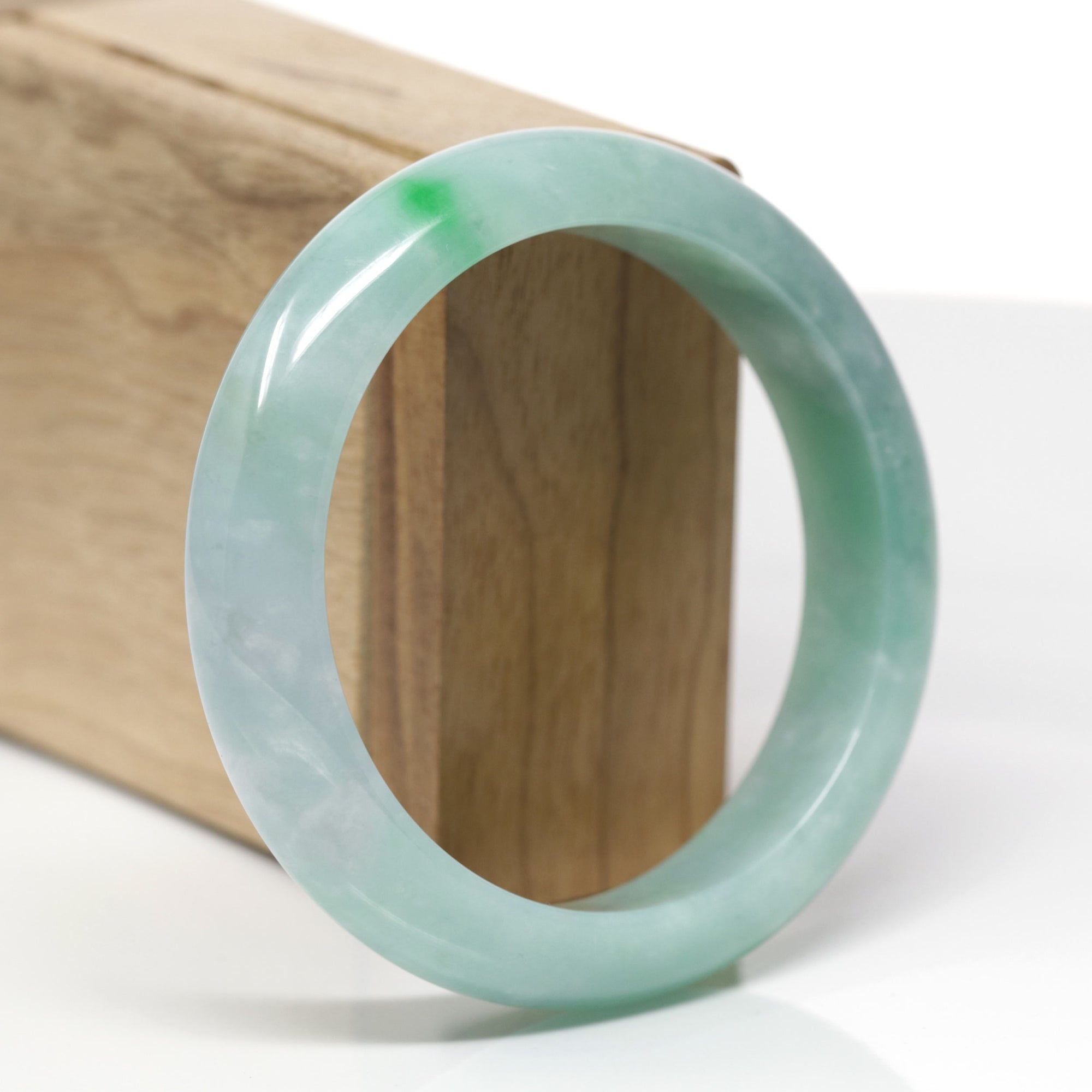 Baikalla Natural Blue-Green Jadeite Jade "Half Round" Bangle Bracelet (59.1mm) 