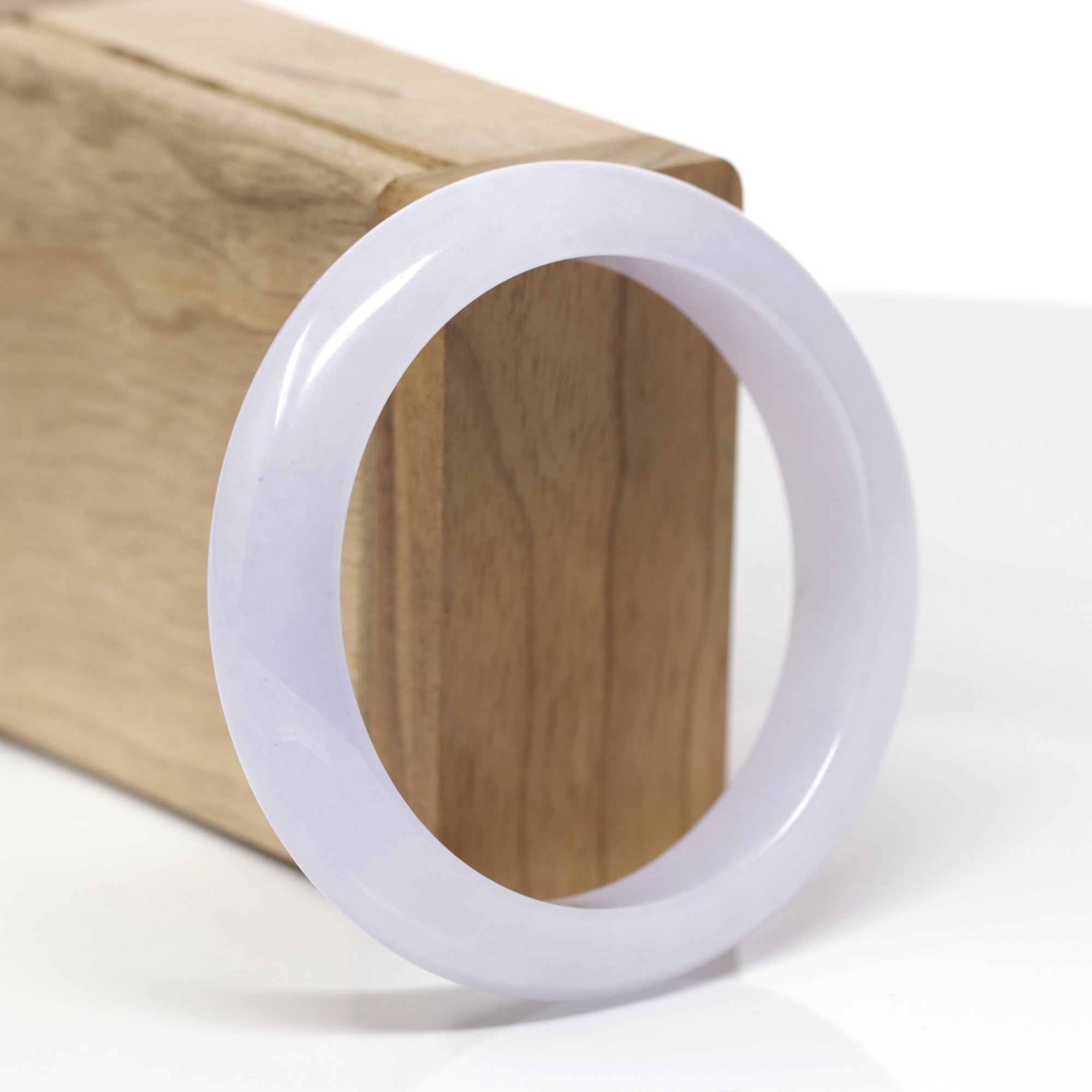 Baikalla Natural Icy Light Lavender Jadeite Jade "Half Round" Bangle Bracelet (56.4mm) 