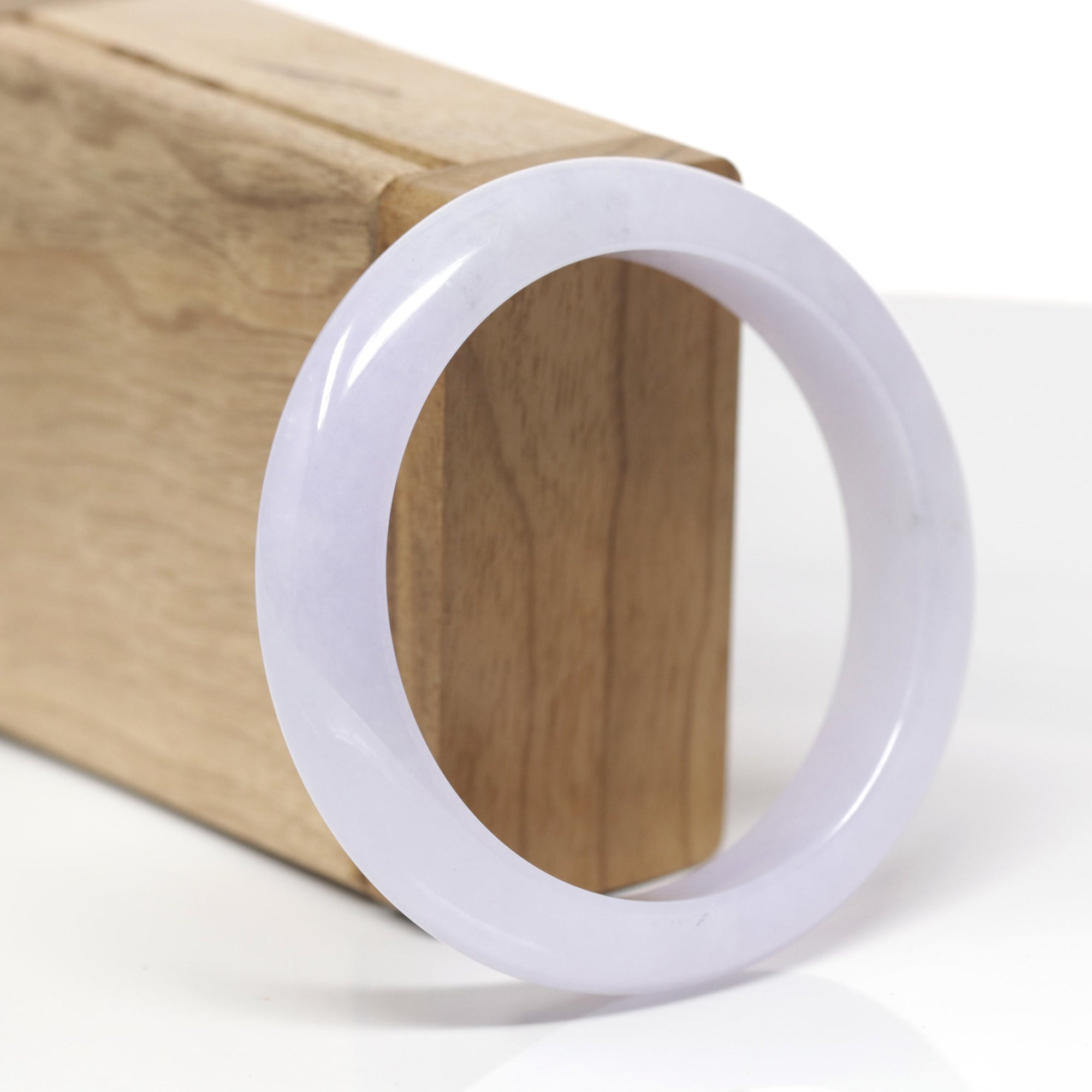 Baikalla Natural Icy Light Lavender Jadeite Jade "Half Round" Bangle Bracelet (56.4mm) 