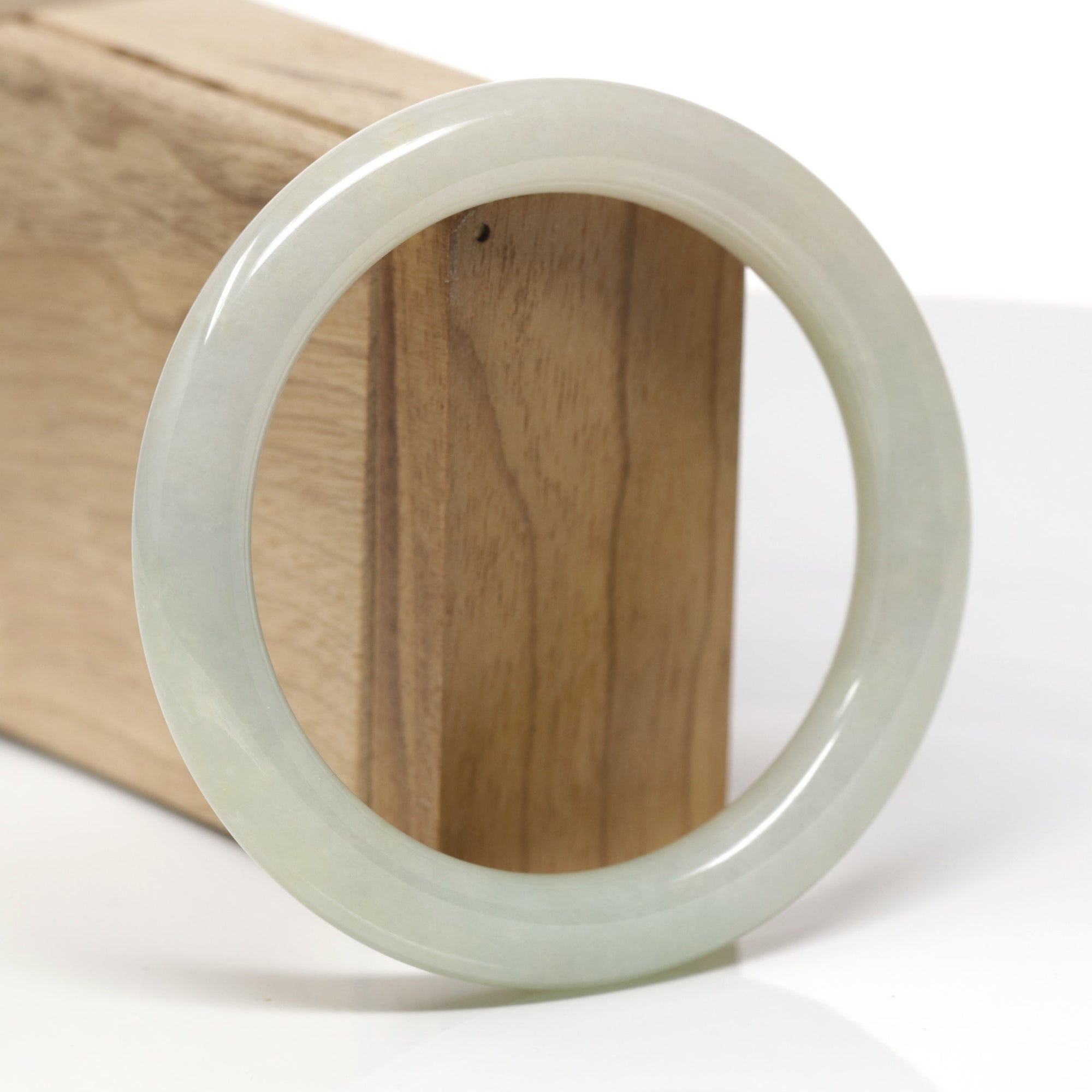 Baikalla Natural Yellow-Green Jadeite Jade "Traditional Round" Bangle Bracelet (59.8mm) 