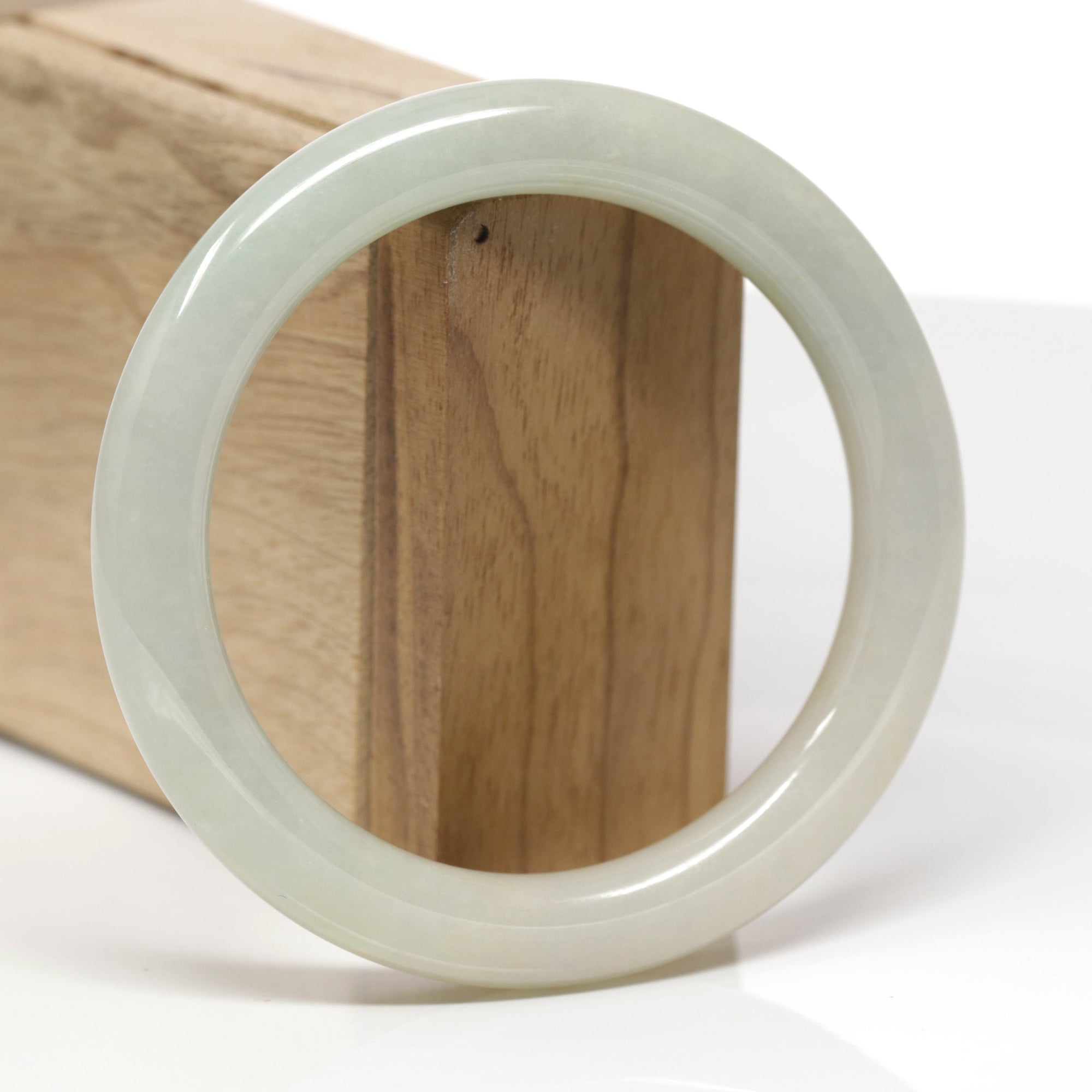 Baikalla Natural Yellow-Green Jadeite Jade "Traditional Round" Bangle Bracelet (59.8mm) 
