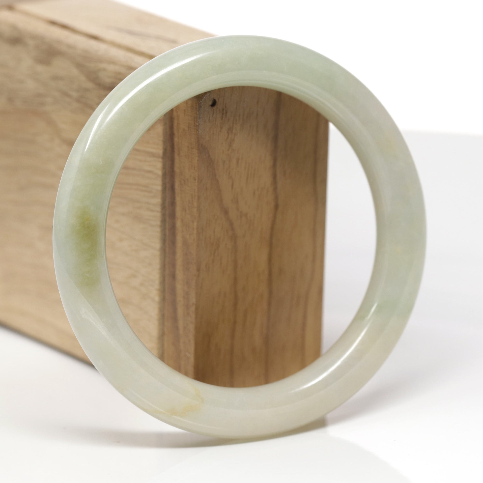 Baikalla Natural Yellow-Green Jadeite Jade "Traditional Round" Bangle Bracelet (59.8mm) 