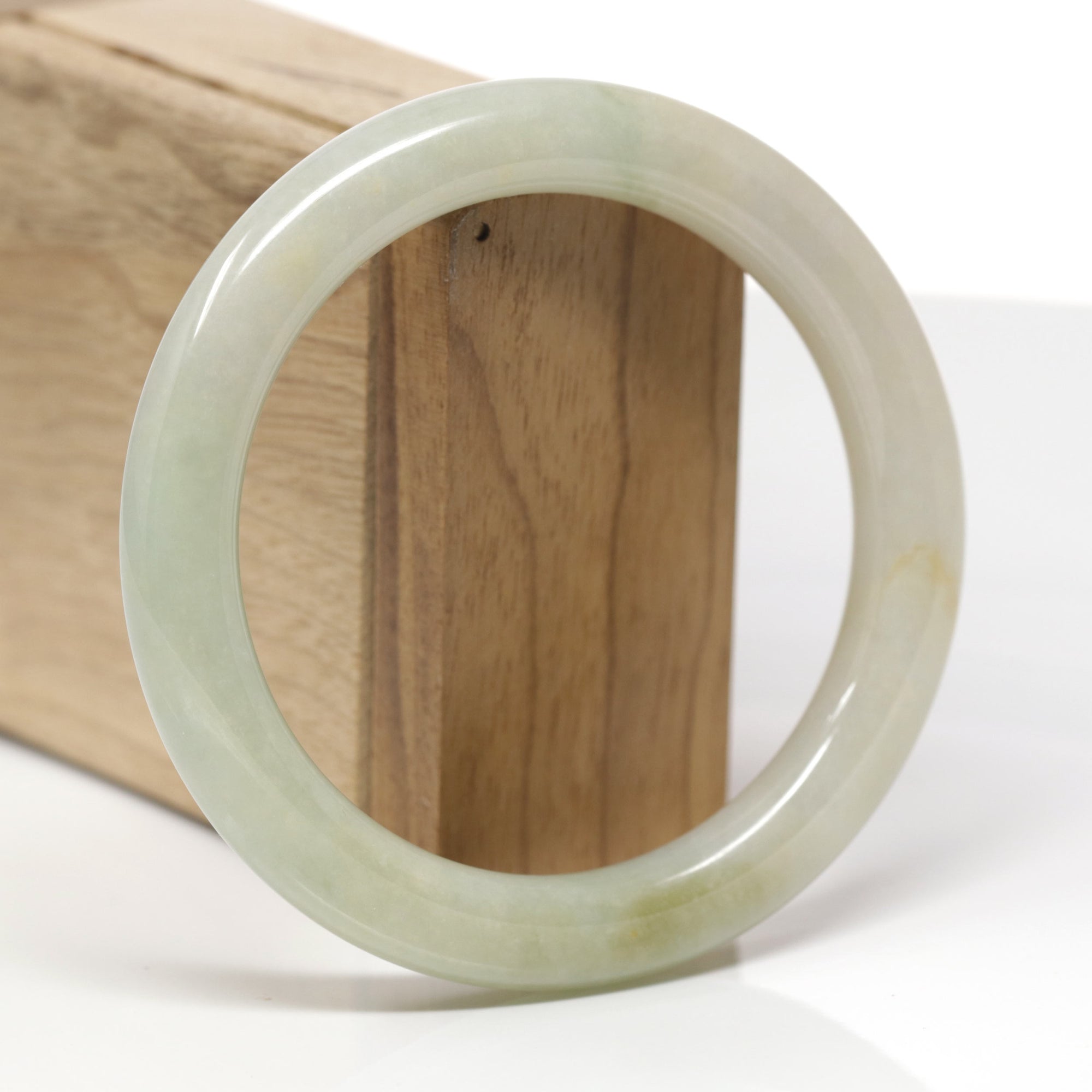 Baikalla Natural Yellow-Green Jadeite Jade "Traditional Round" Bangle Bracelet (59.8mm) 