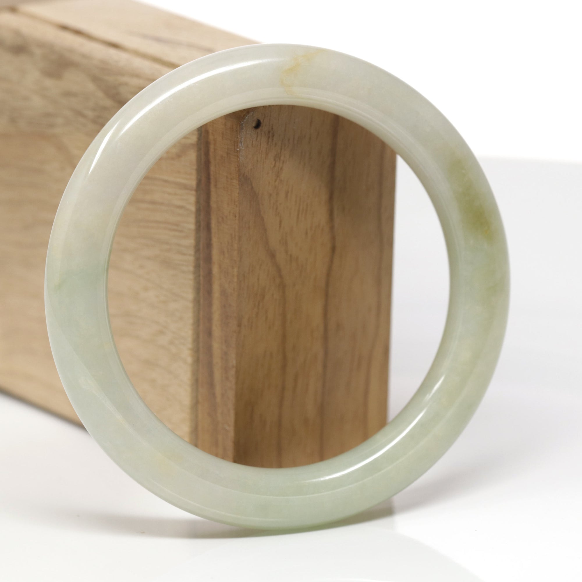 Baikalla Natural Yellow-Green Jadeite Jade "Traditional Round" Bangle Bracelet (59.8mm) 