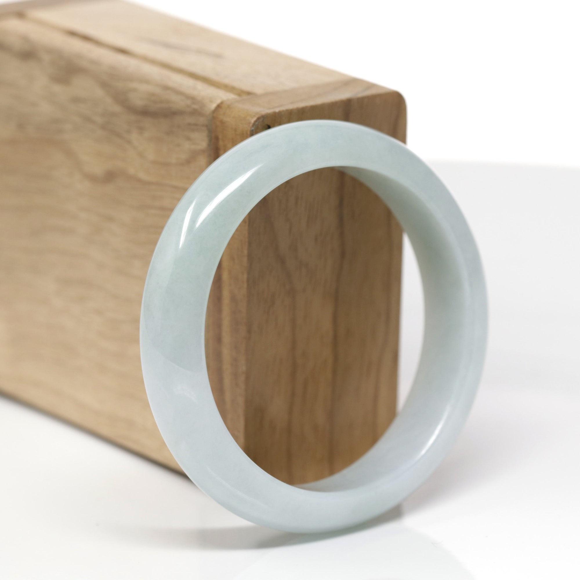 Baikalla Natural Light Blue-Green Jadeite Jade "Half Round" Bangle Bracelet (53.3mm) 