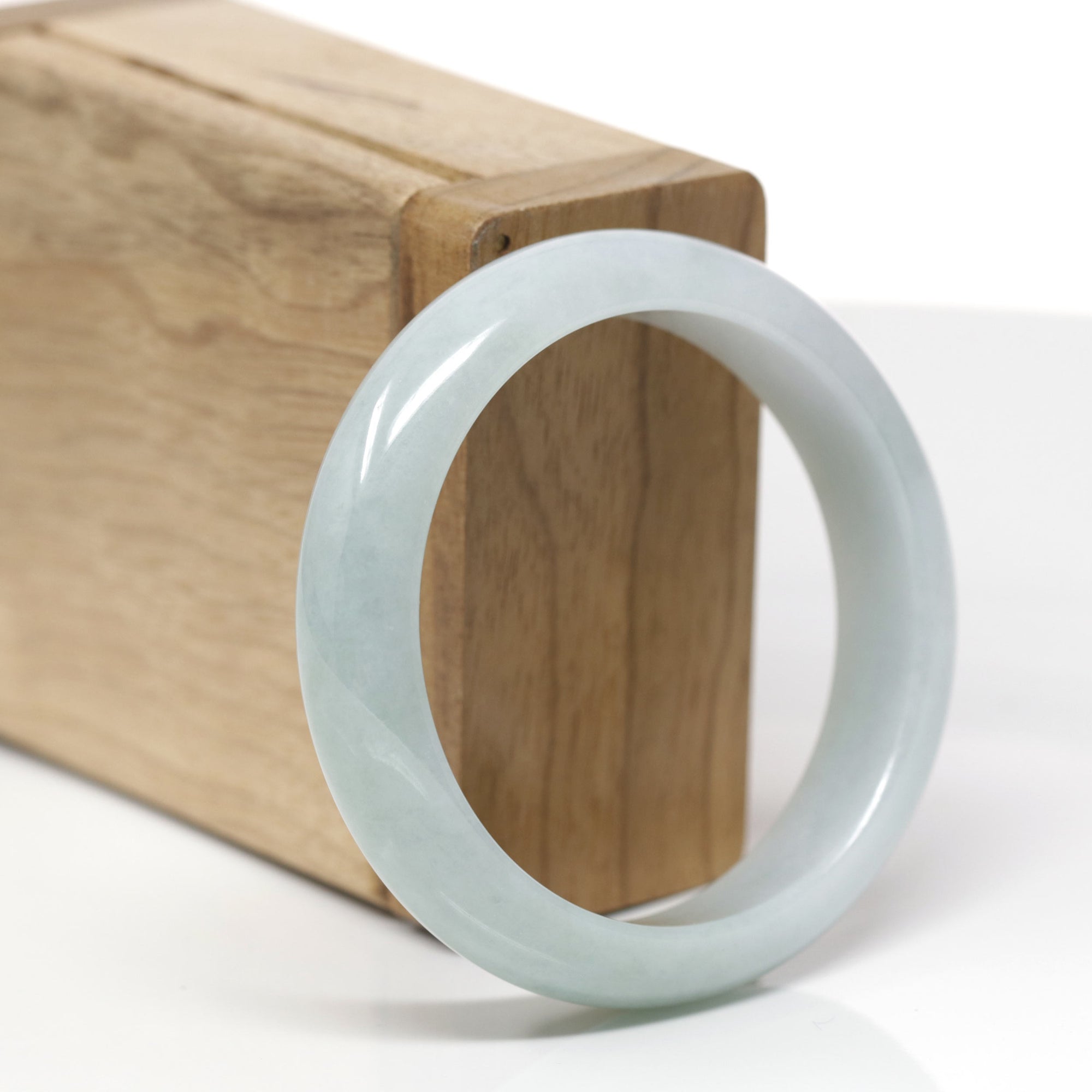 Baikalla Natural Light Blue-Green Jadeite Jade "Half Round" Bangle Bracelet (53.3mm) 