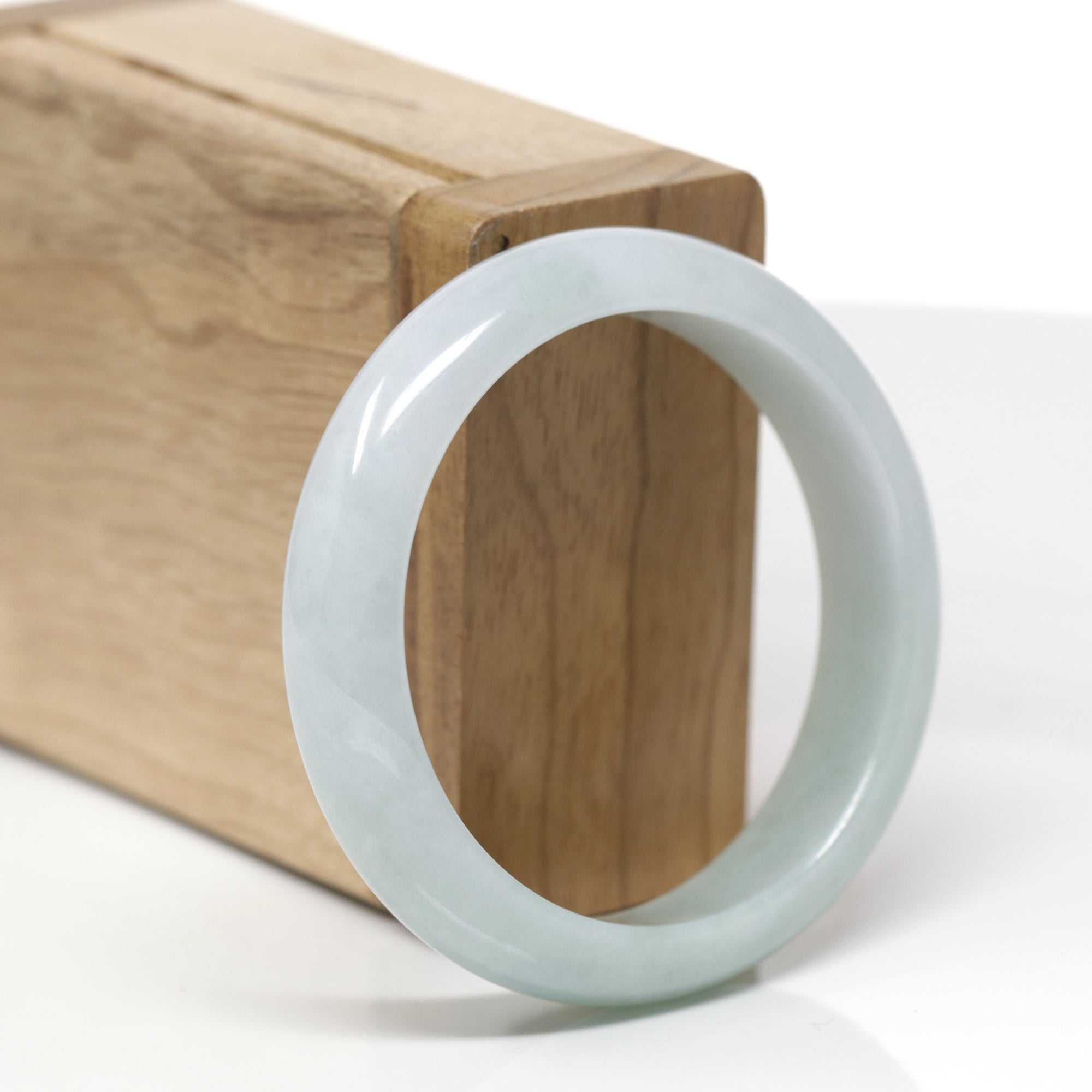 Baikalla Natural Light Blue-Green Jadeite Jade "Half Round" Bangle Bracelet (53.3mm) 
