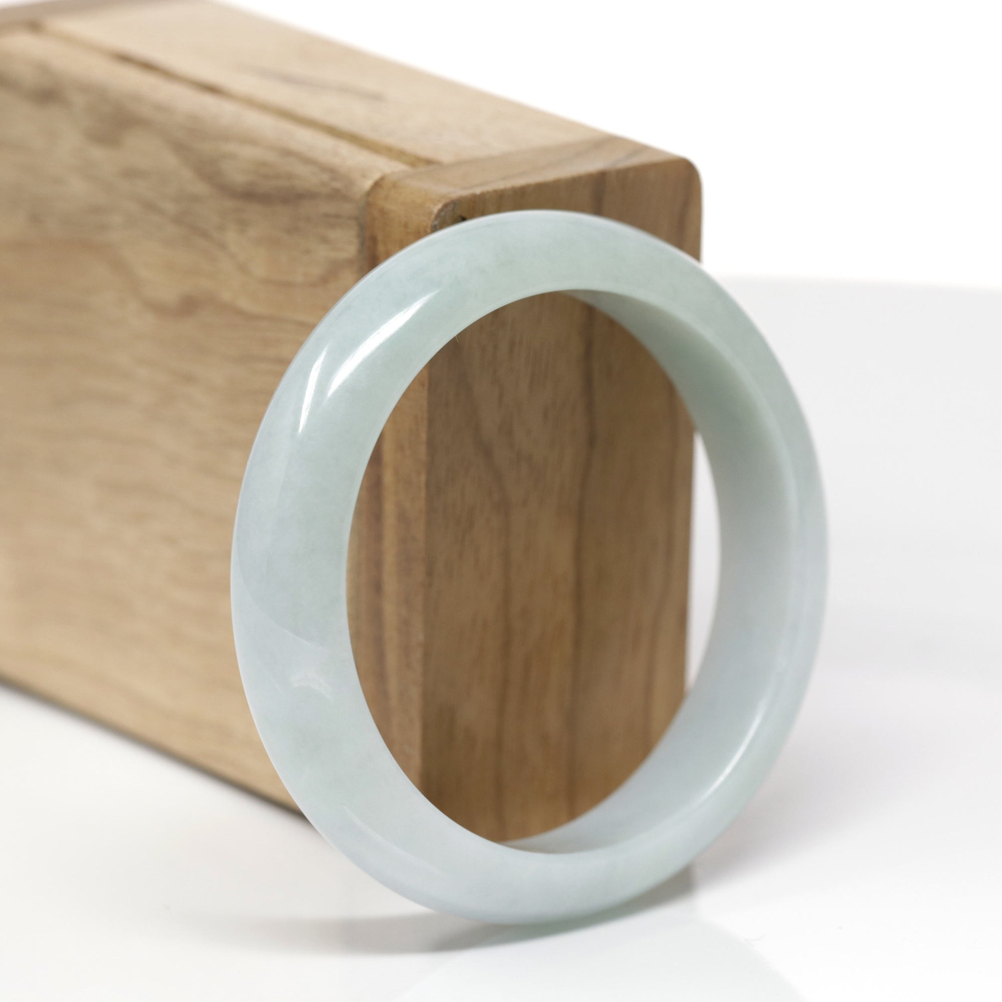 Baikalla Natural Light Blue-Green Jadeite Jade "Half Round" Bangle Bracelet (53.3mm) 