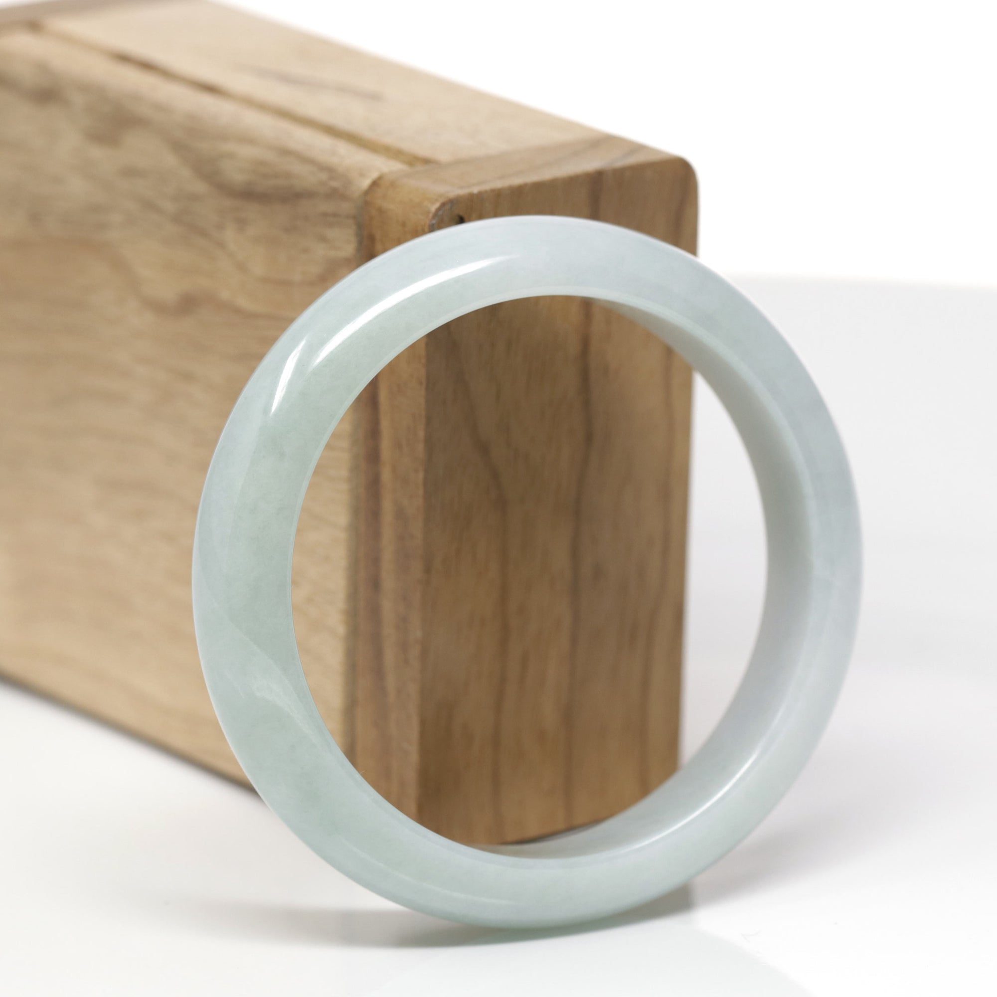 Baikalla Natural Light Blue-Green Jadeite Jade "Half Round" Bangle Bracelet (53.3mm) 