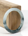 Baikalla Natural Icy Green W/ Deep Blue-Green Flowers Jadeite Jade "Traditional Round" Bangle Bracelet (51.3mm)