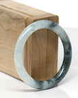 Baikalla Natural Icy Green W/ Deep Blue-Green Flowers Jadeite Jade "Traditional Round" Bangle Bracelet (51.3mm)