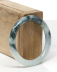 Baikalla Natural Icy Green W/ Deep Blue-Green Flowers Jadeite Jade "Traditional Round" Bangle Bracelet (51.3mm)