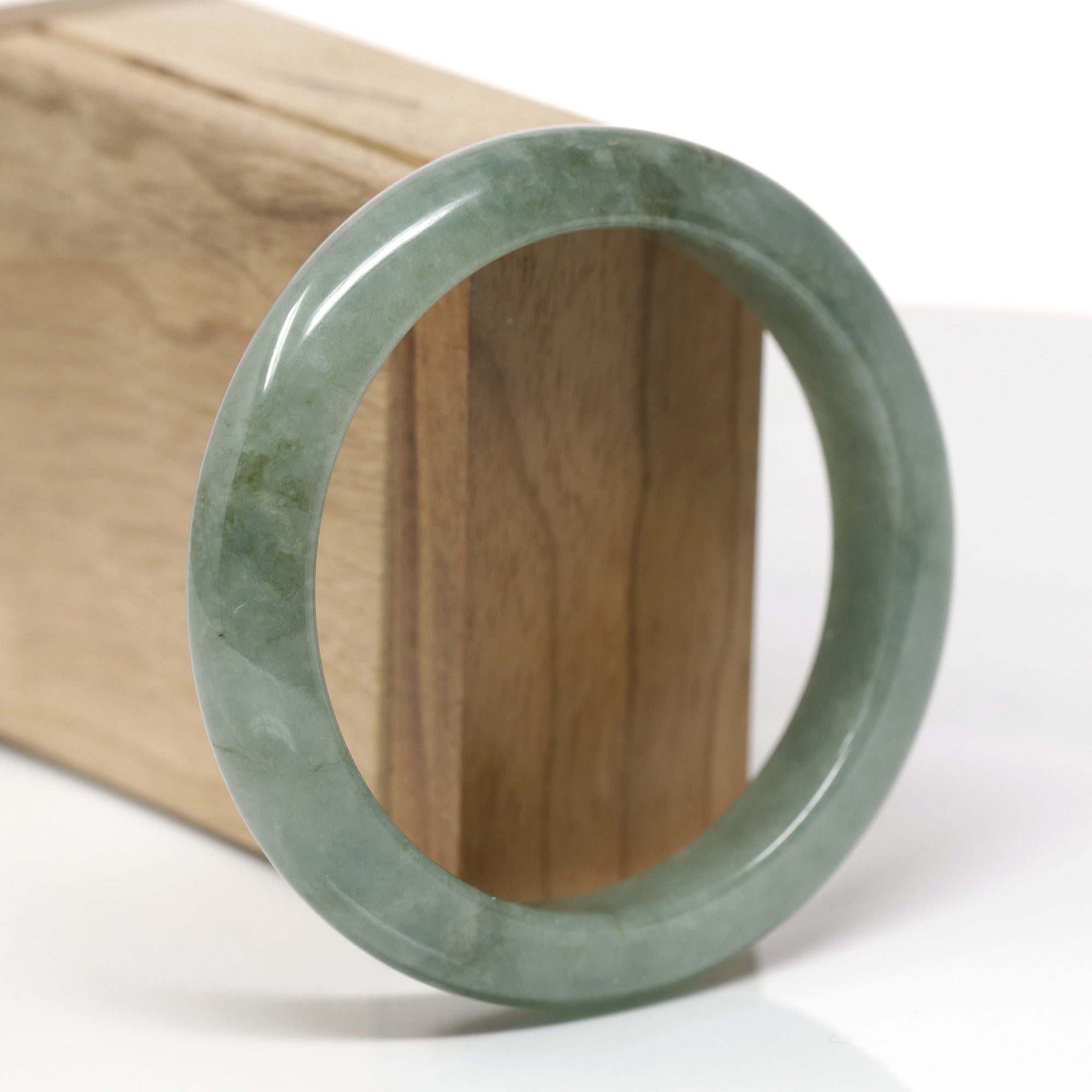 Baikalla Natural Oil-Green Jadeite Jade "Half Round" Bangle Bracelet (58.9mm) 
