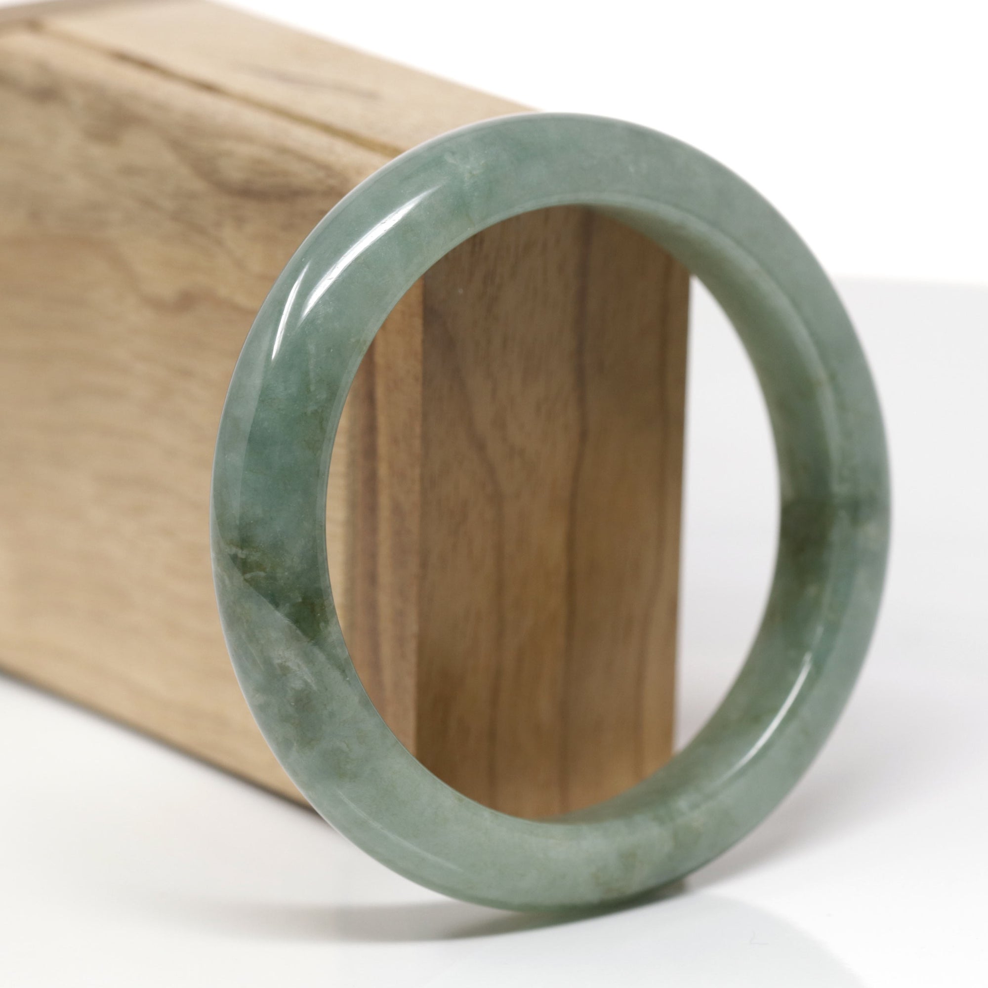 Baikalla Natural Oil-Green Jadeite Jade "Half Round" Bangle Bracelet (58.9mm) 