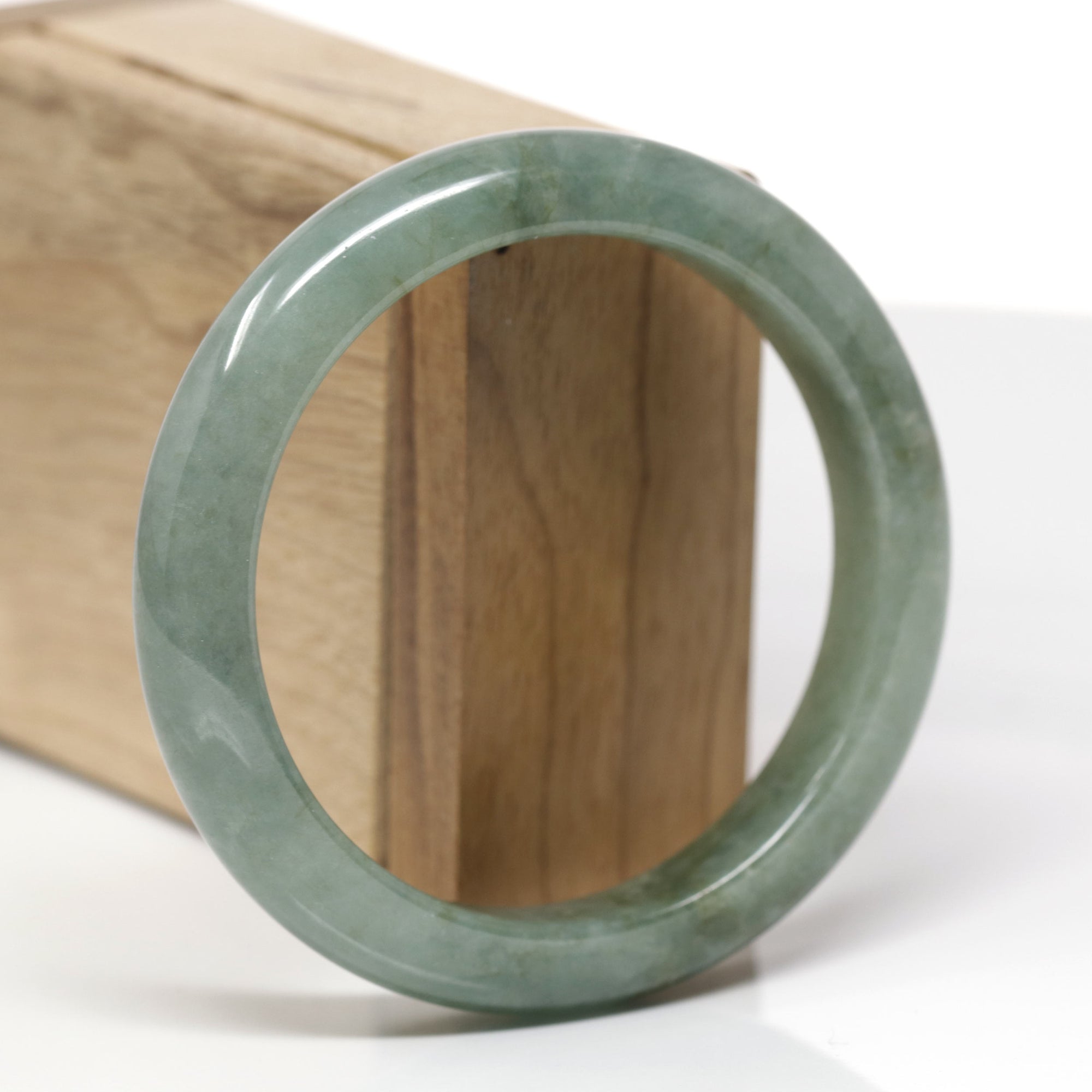 Baikalla Natural Oil-Green Jadeite Jade "Half Round" Bangle Bracelet (58.9mm) 
