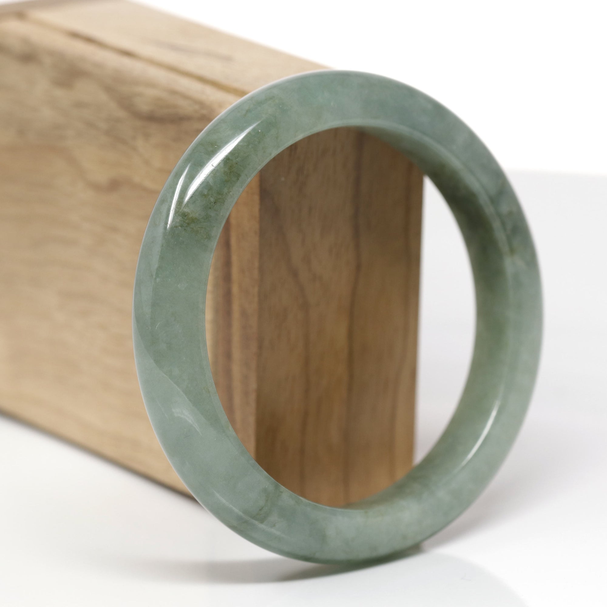 Baikalla Natural Oil-Green Jadeite Jade "Half Round" Bangle Bracelet (58.9mm) 