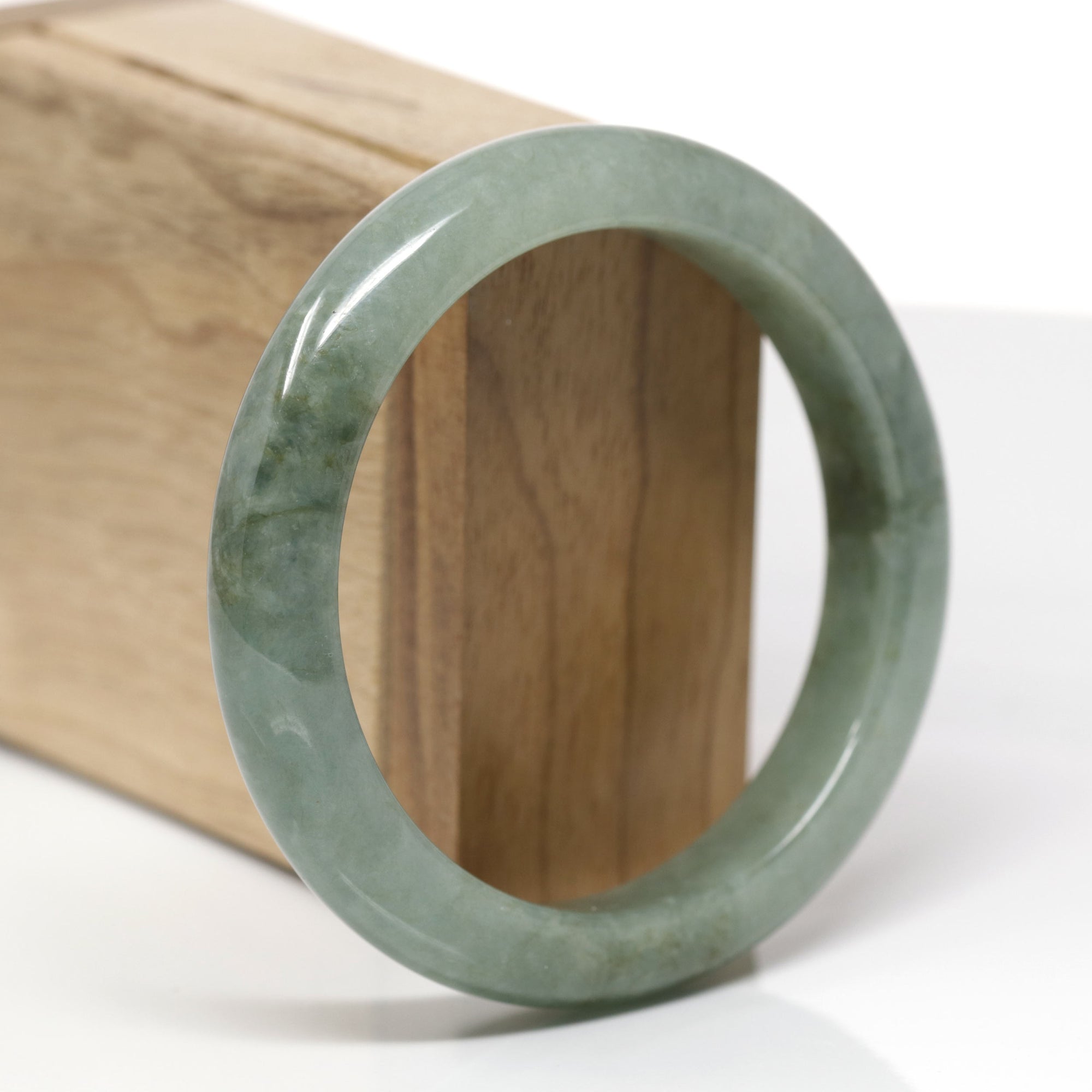 Baikalla Natural Oil-Green Jadeite Jade "Half Round" Bangle Bracelet (58.9mm) 
