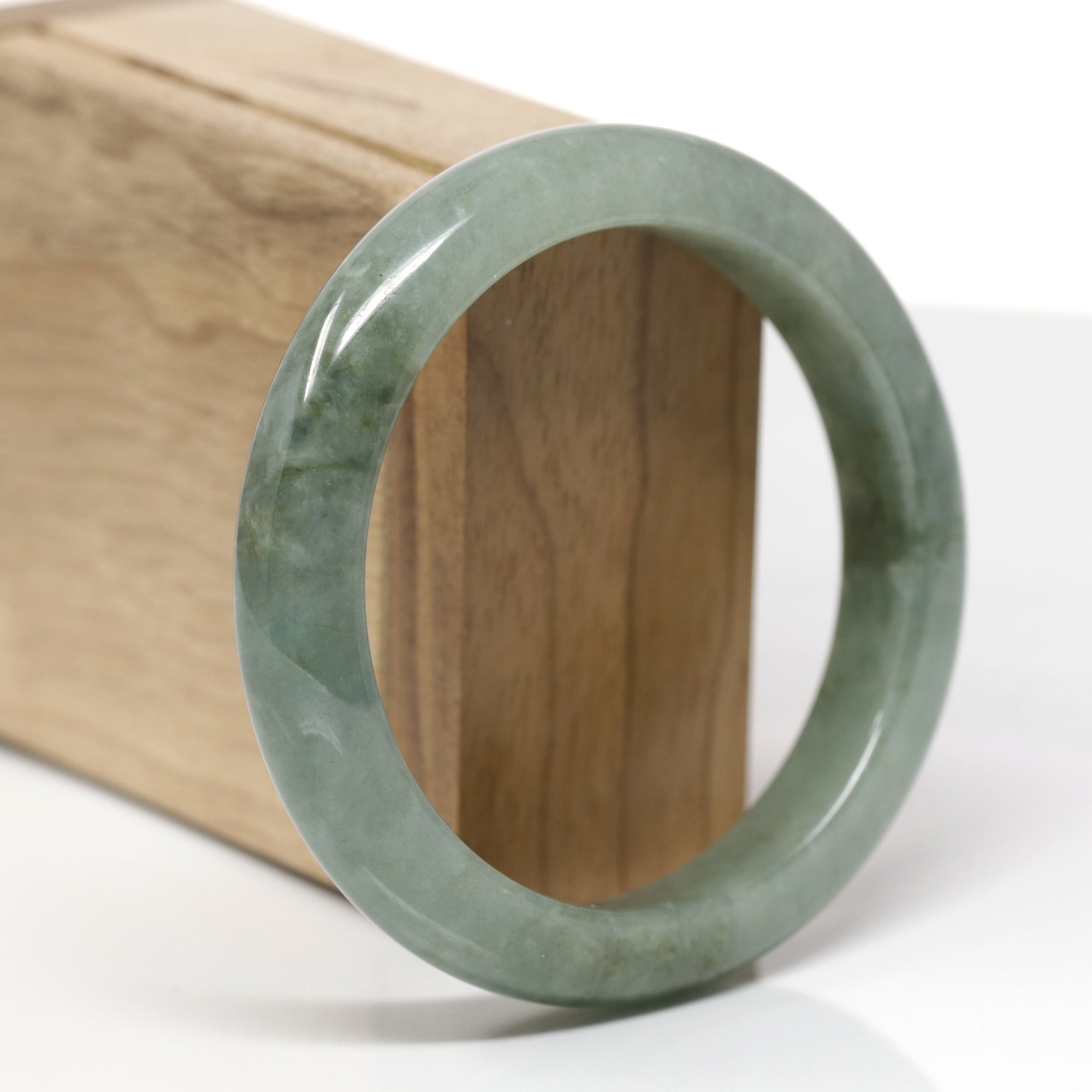 Baikalla Natural Oil-Green Jadeite Jade "Half Round" Bangle Bracelet (58.9mm) 