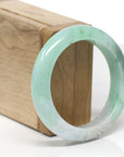 Baikalla Lotus Carving Natural Green Jadeite Jade "Half Round" Bangle Bracelet (53.6mm) 