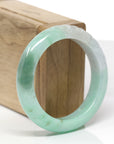 Baikalla Lotus Carving Natural Green Jadeite Jade "Half Round" Bangle Bracelet (53.6mm) 