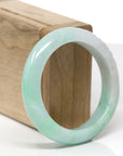 Baikalla Lotus Carving Natural Green Jadeite Jade "Half Round" Bangle Bracelet (53.6mm) 