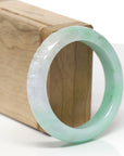 Baikalla Lotus Carving Natural Green Jadeite Jade "Half Round" Bangle Bracelet (53.6mm) 