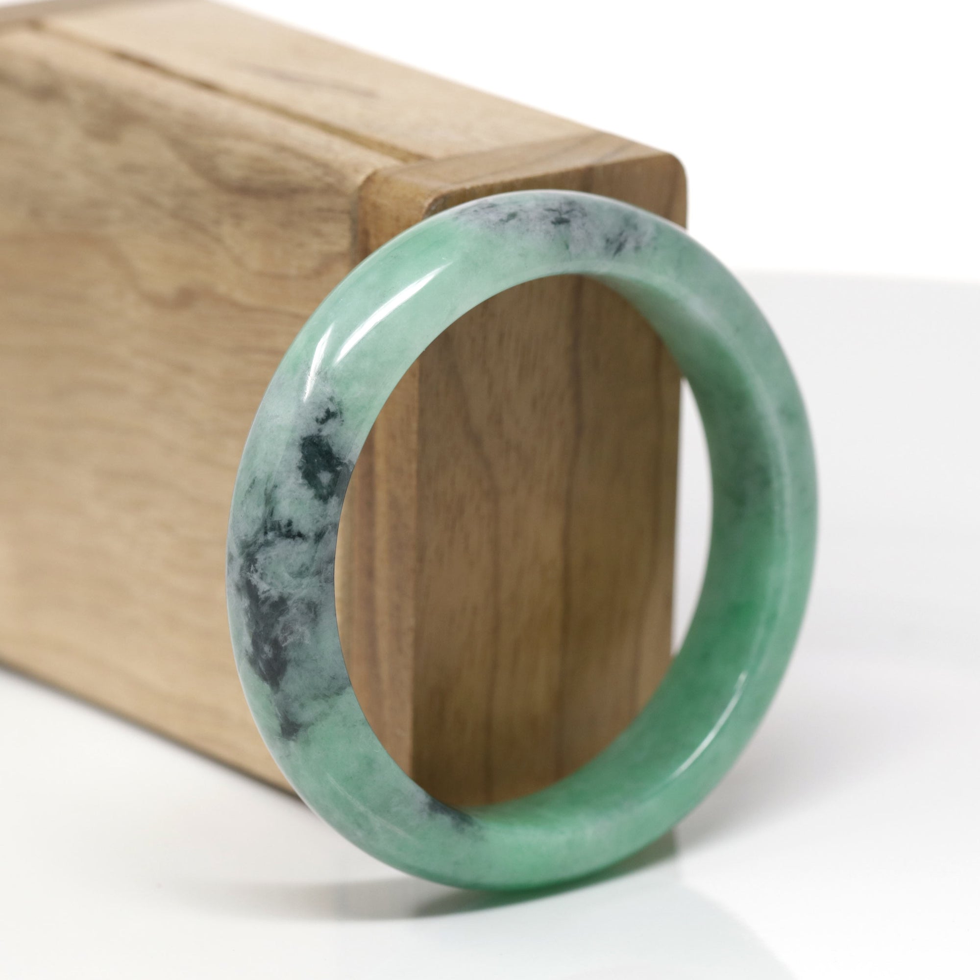 Baikalla Natural Vibrant Forest-Green Jadeite Jade "Half Round" Bangle Bracelet (53.1mm) 