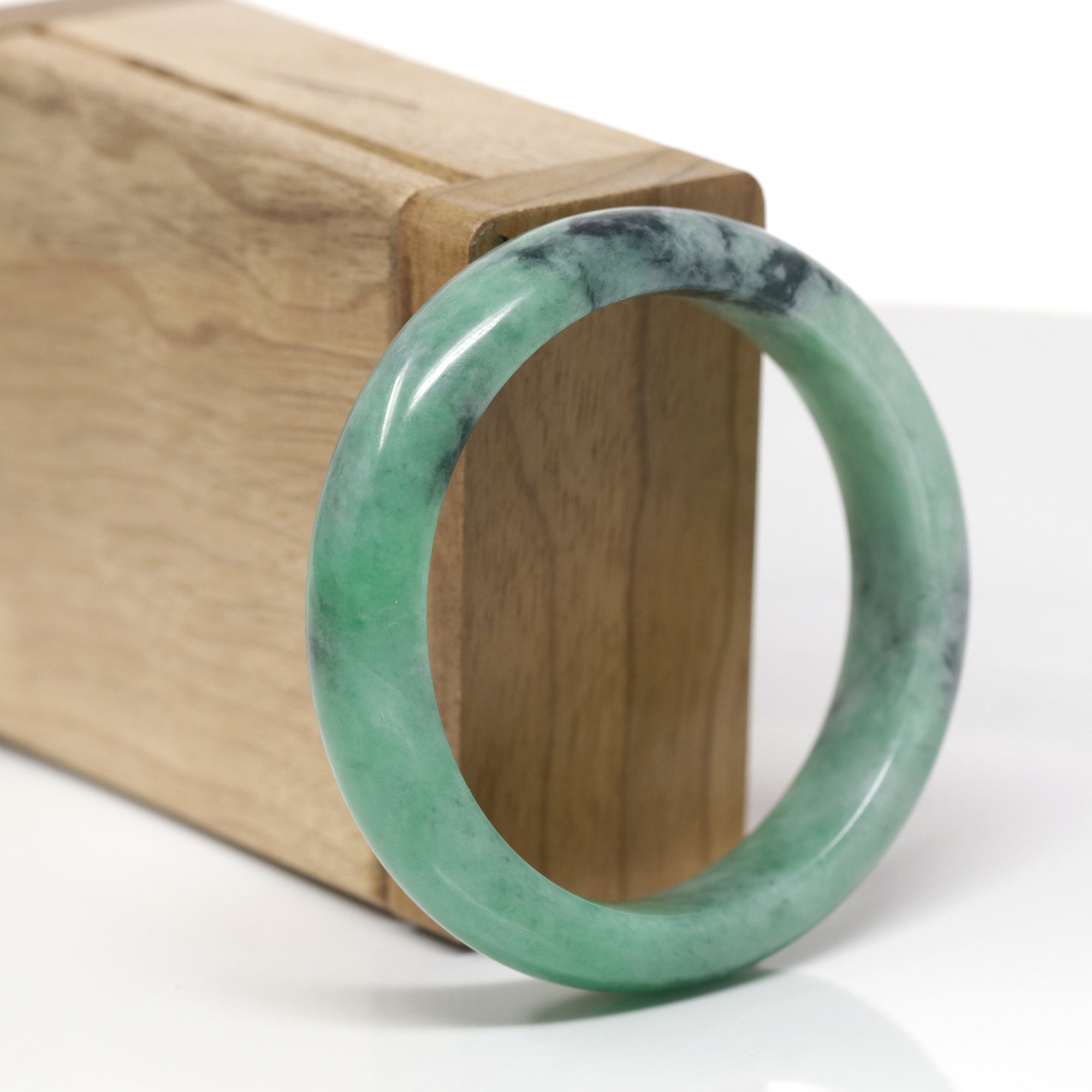 Baikalla Natural Vibrant Forest-Green Jadeite Jade "Half Round" Bangle Bracelet (53.1mm) 