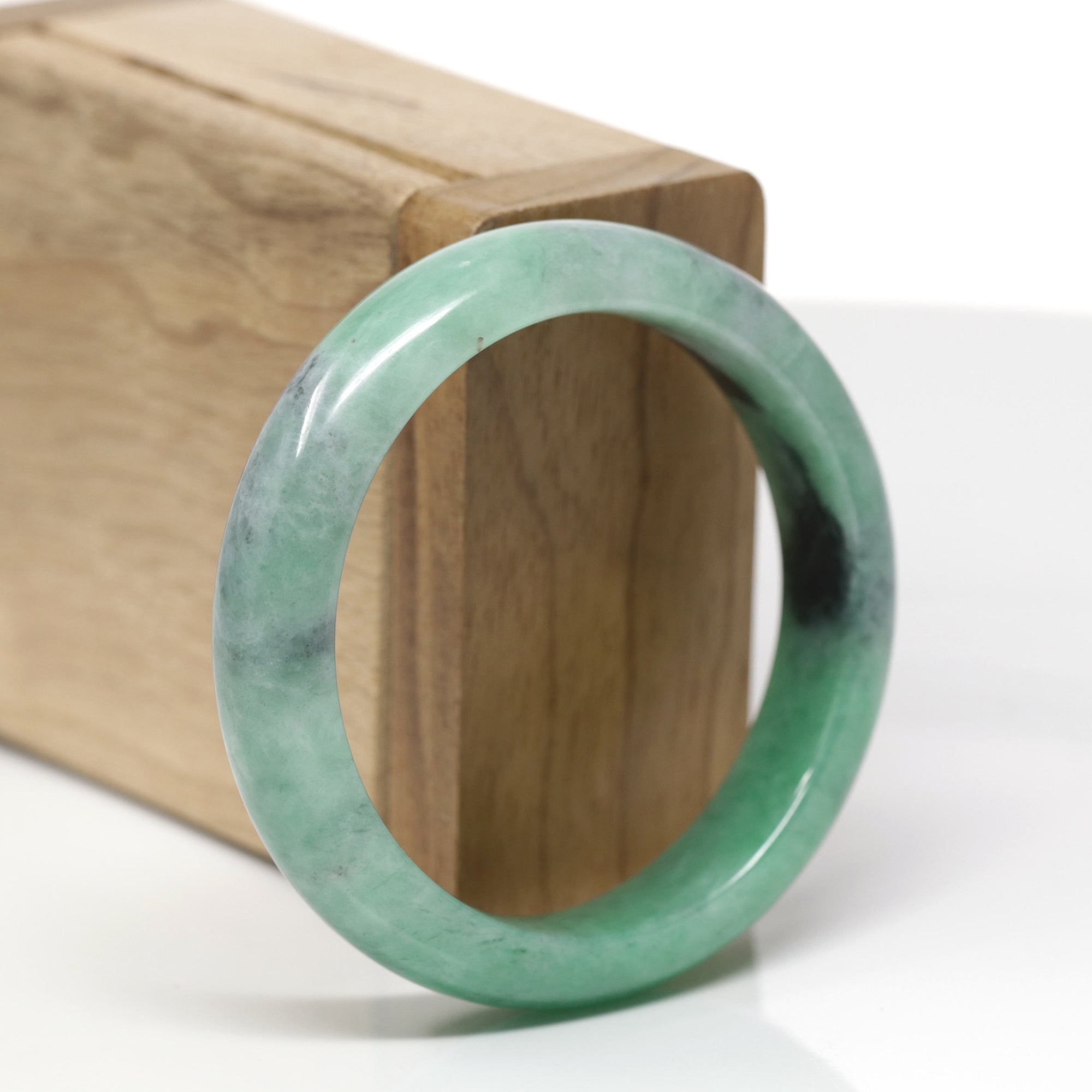 Baikalla Natural Vibrant Forest-Green Jadeite Jade "Half Round" Bangle Bracelet (53.1mm) 
