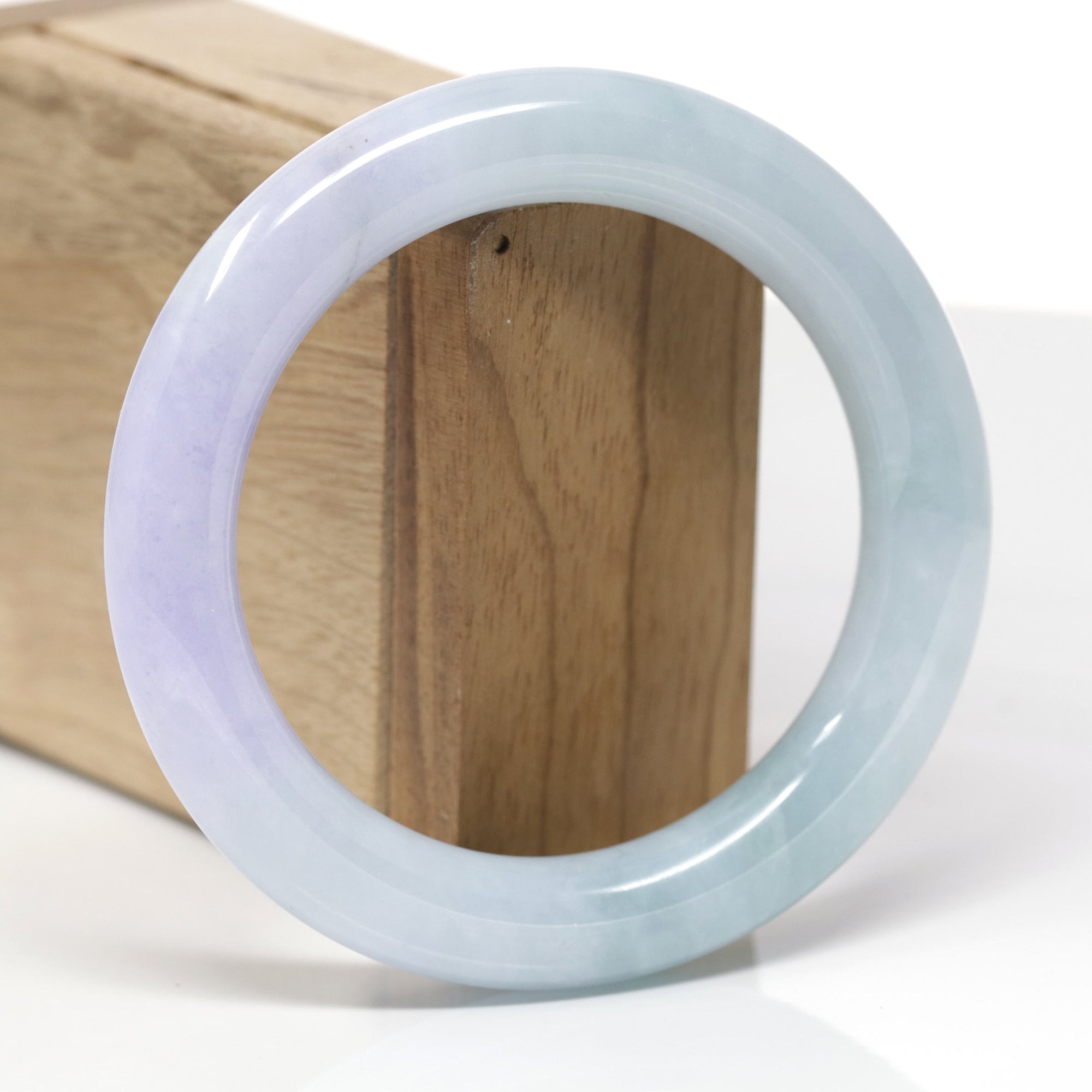 Baikalla Natural Light Blue-Green &amp; Lavender Jadeite Jade "Traditional Round" Bangle Bracelet (57.9mm) 