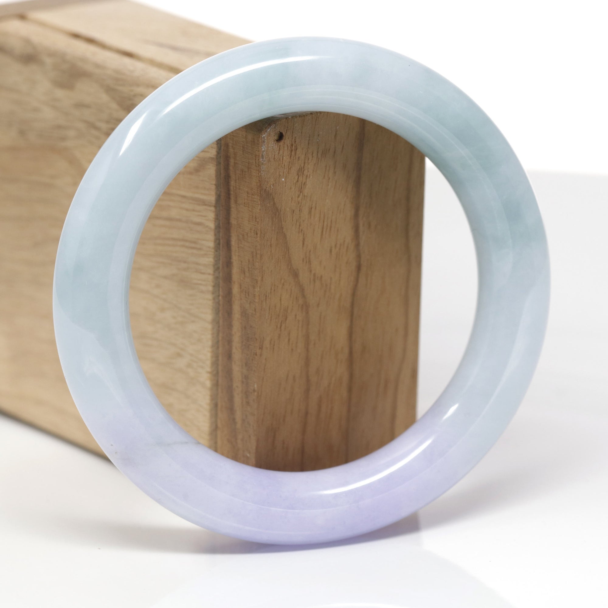 Baikalla Natural Light Blue-Green &amp; Lavender Jadeite Jade "Traditional Round" Bangle Bracelet (57.9mm) 