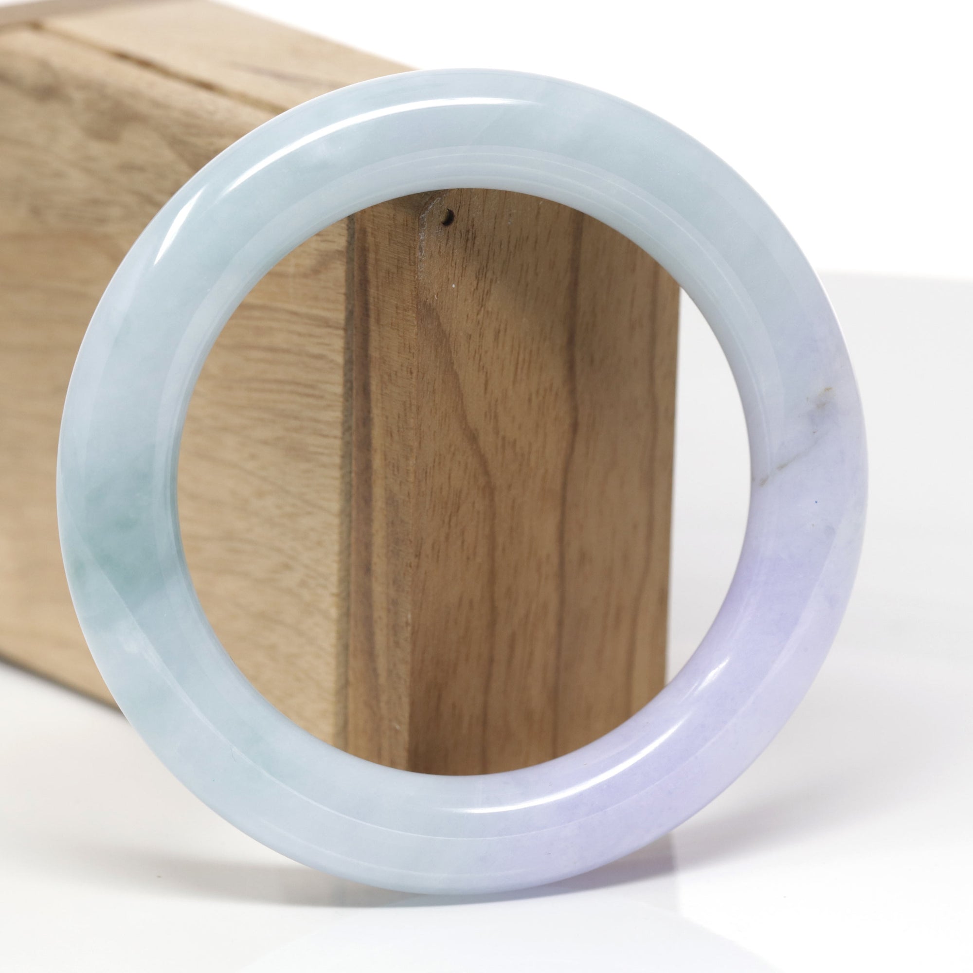 Baikalla Natural Light Blue-Green &amp; Lavender Jadeite Jade "Traditional Round" Bangle Bracelet (57.9mm) 