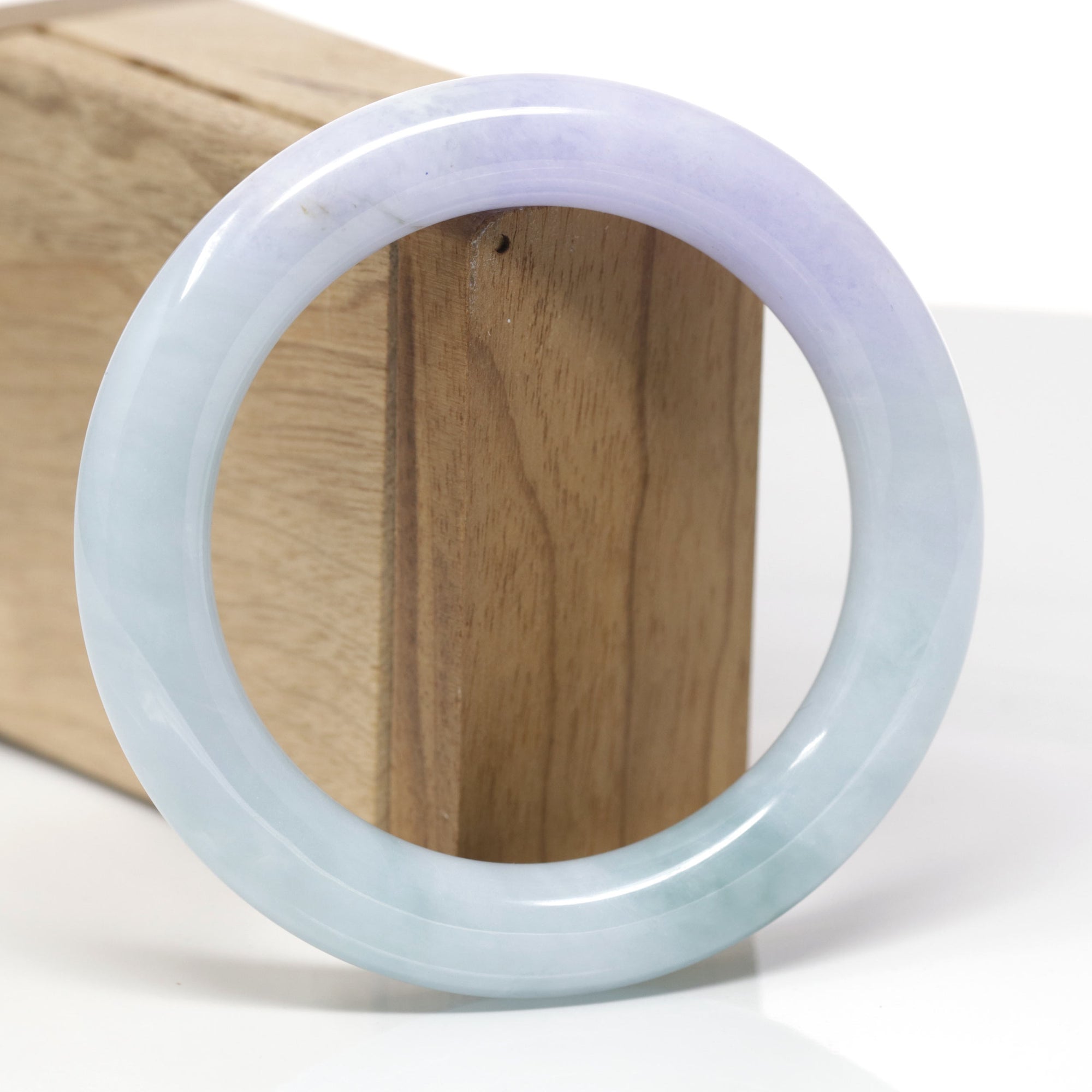 Baikalla Natural Light Blue-Green &amp; Lavender Jadeite Jade "Traditional Round" Bangle Bracelet (57.9mm) 