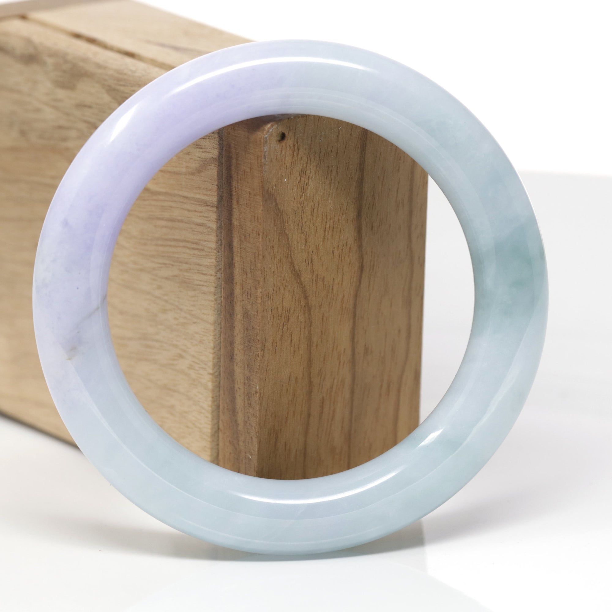Baikalla Natural Light Blue-Green &amp; Lavender Jadeite Jade "Traditional Round" Bangle Bracelet (57.9mm) 