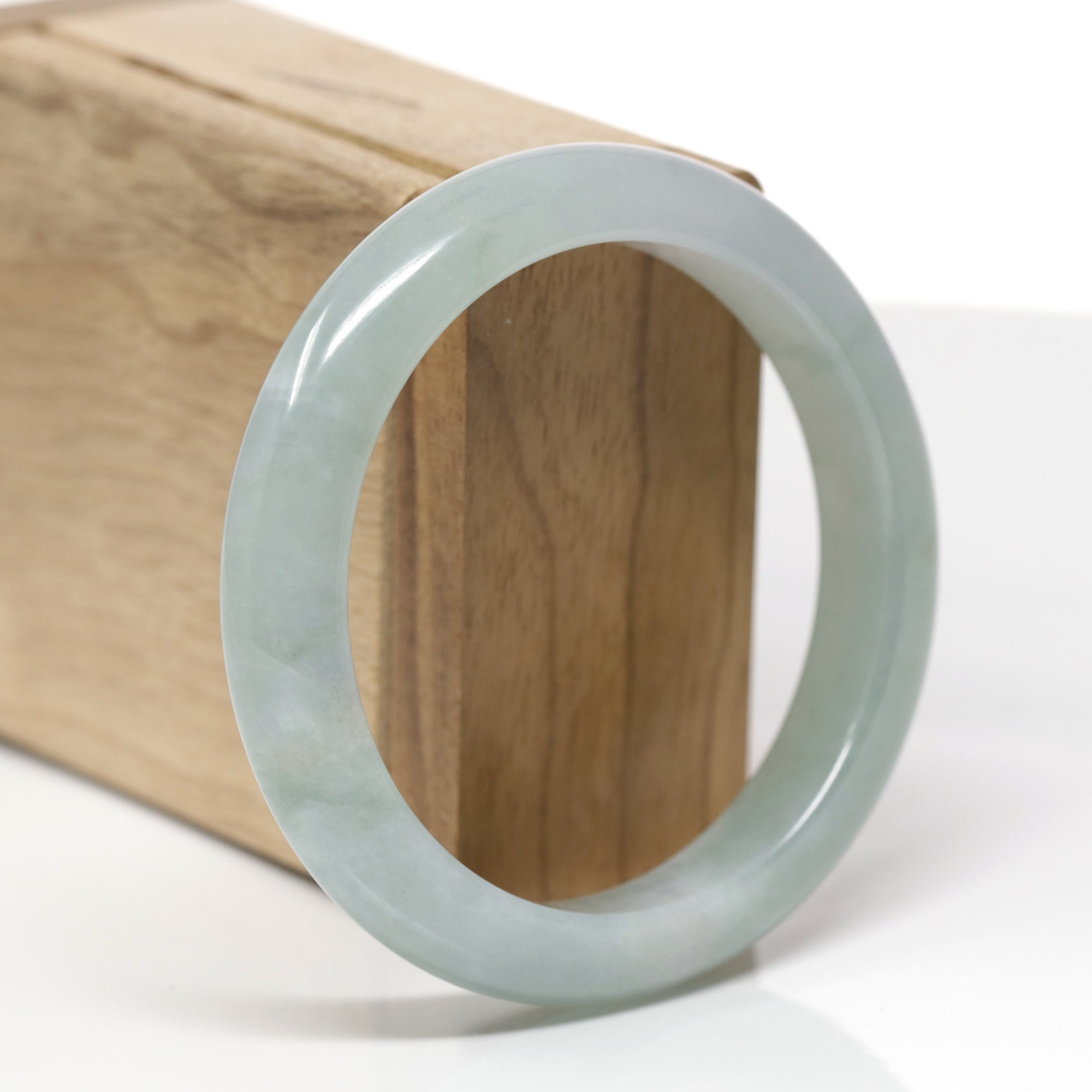 Baikalla Natural Light Green W/ Icy Green Patch Jadeite Jade "Half Round" Bangle Bracelet (58mm) 