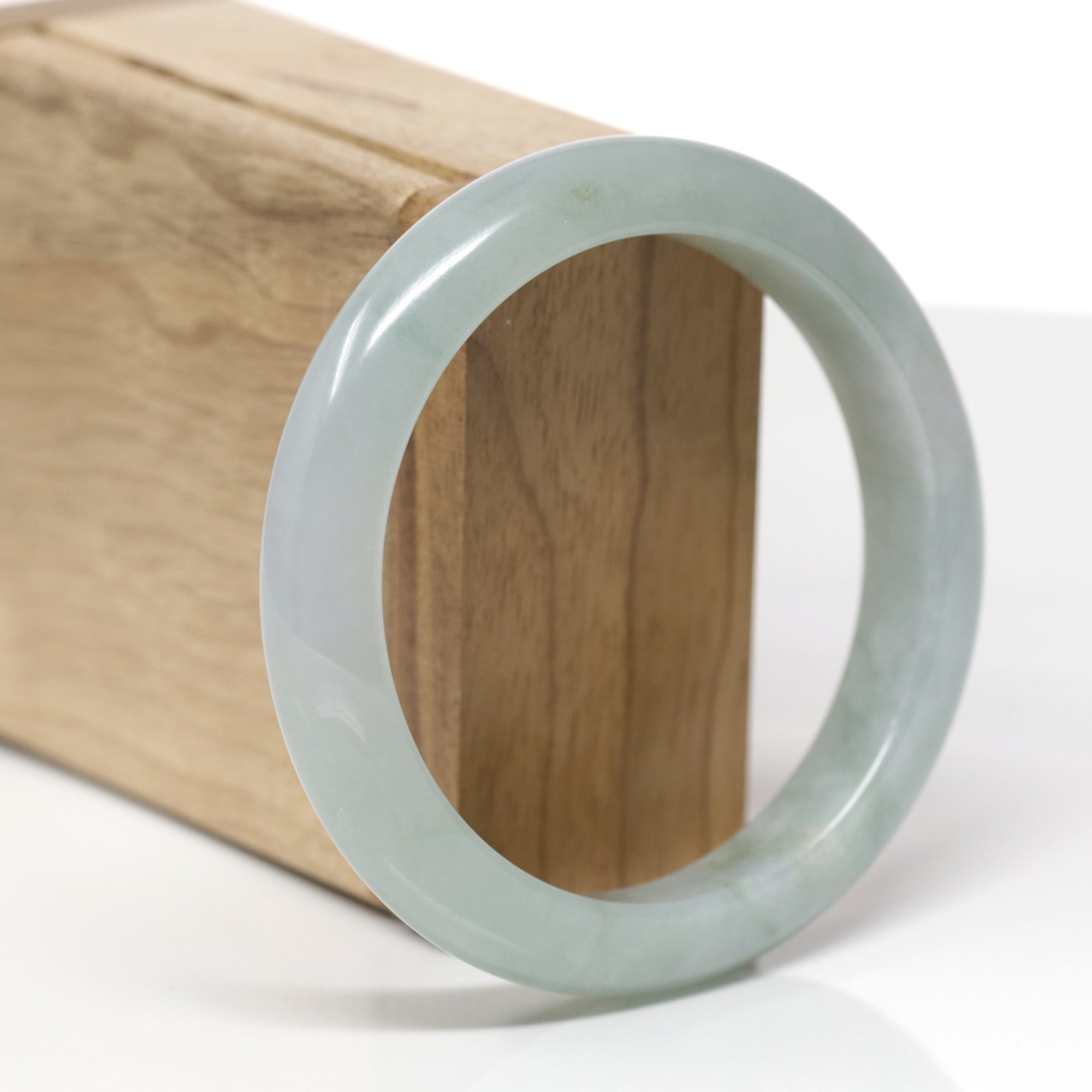 Baikalla Natural Light Green W/ Icy Green Patch Jadeite Jade "Half Round" Bangle Bracelet (58mm) 