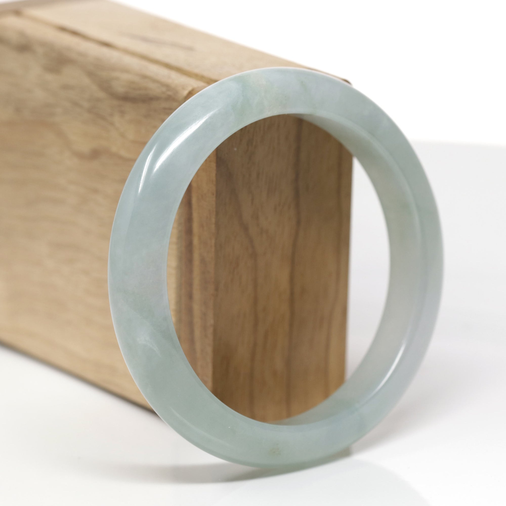 Baikalla Natural Light Green W/ Icy Green Patch Jadeite Jade "Half Round" Bangle Bracelet (58mm) 
