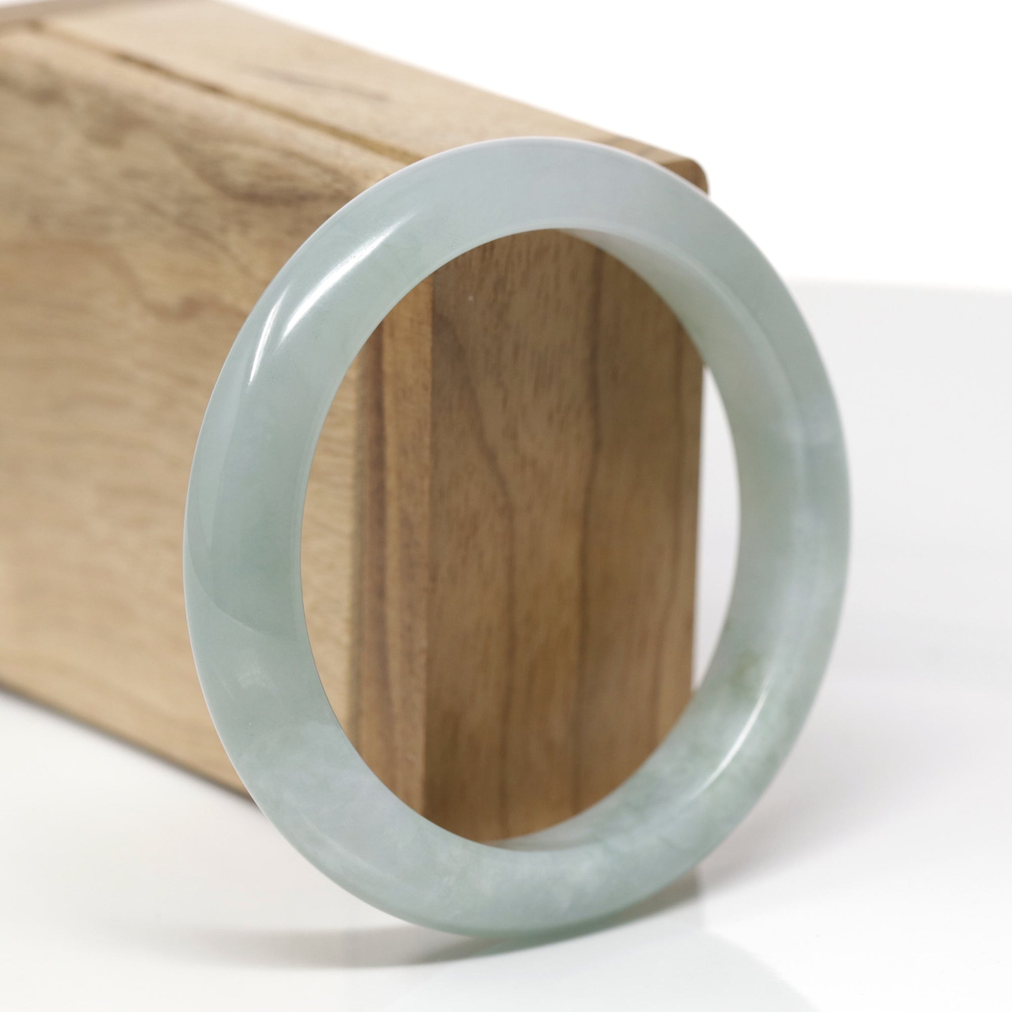 Baikalla Natural Light Green W/ Icy Green Patch Jadeite Jade "Half Round" Bangle Bracelet (58mm) 