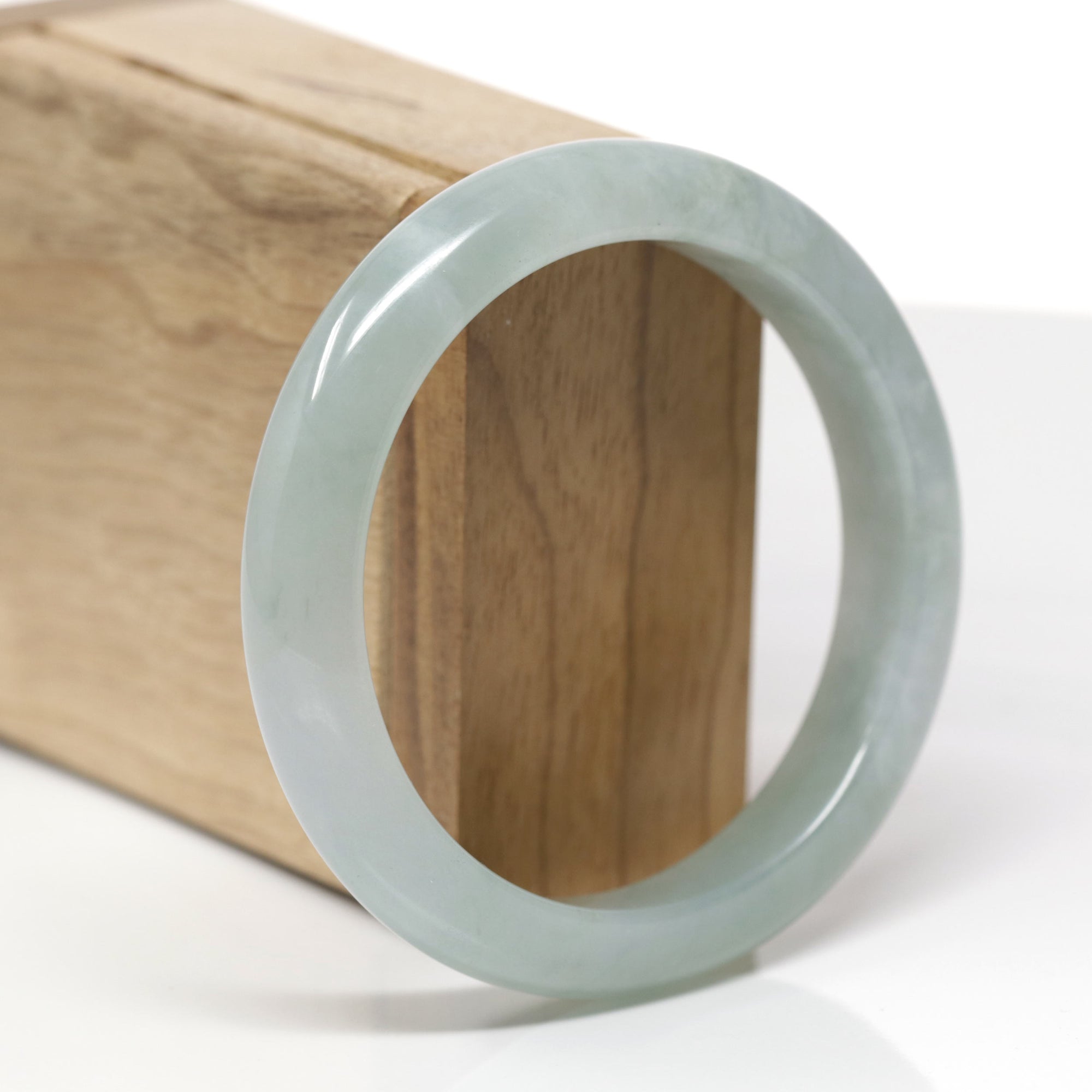 Baikalla Natural Light Green W/ Icy Green Patch Jadeite Jade "Half Round" Bangle Bracelet (58mm) 
