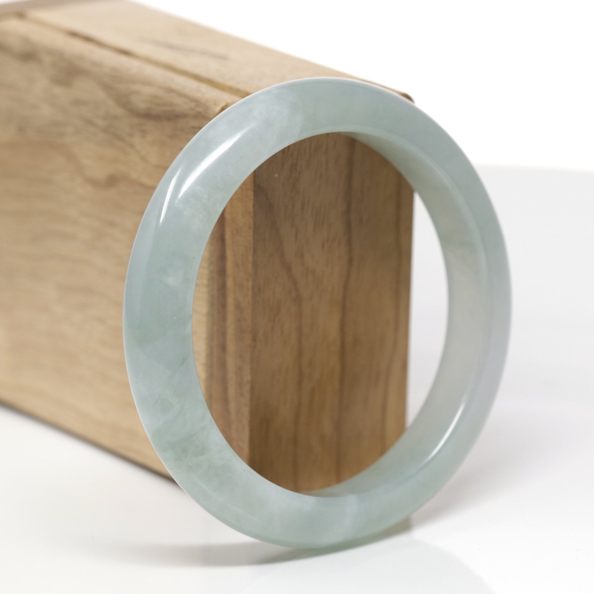 Baikalla Natural Light Green W/ Icy Green Patch Jadeite Jade "Half Round" Bangle Bracelet (58mm) 