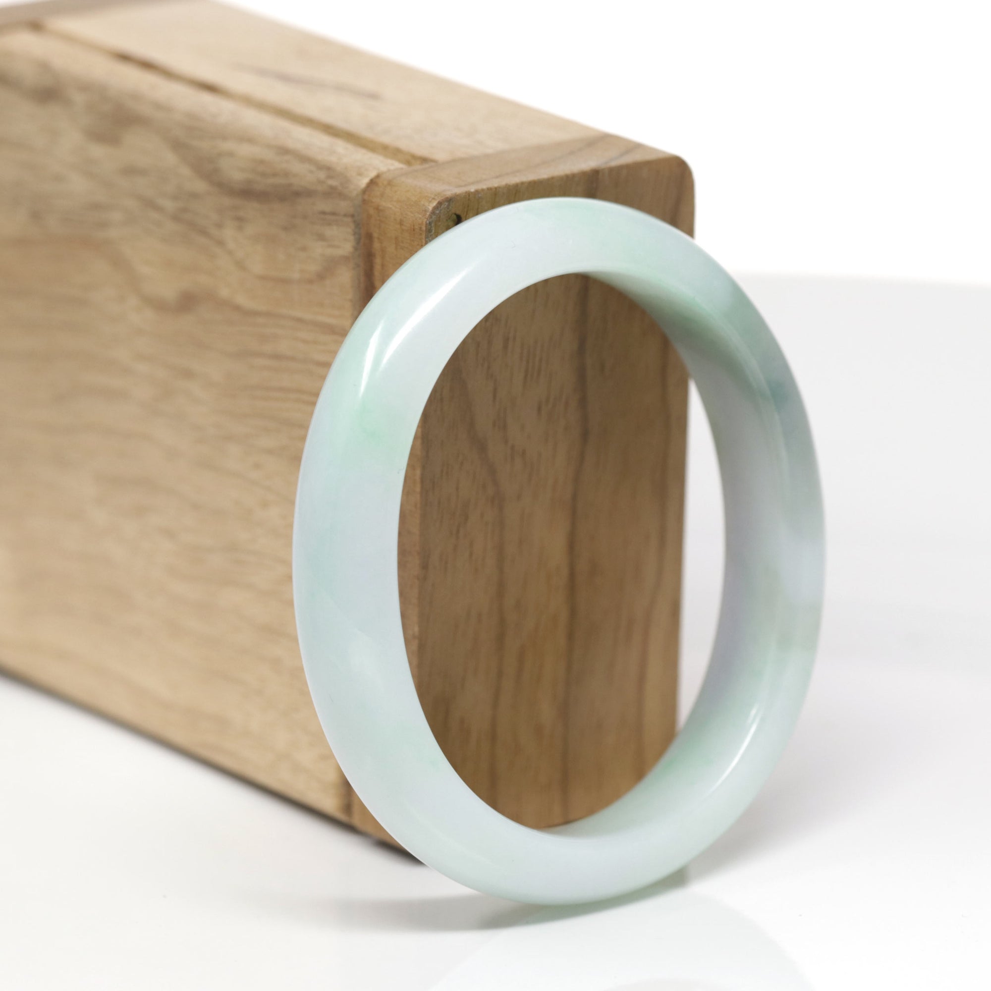 Baikalla Natural Green &amp; Light Lavender Patch Jadeite Jade "Oval" Bangle Bracelet (53.7mm) 