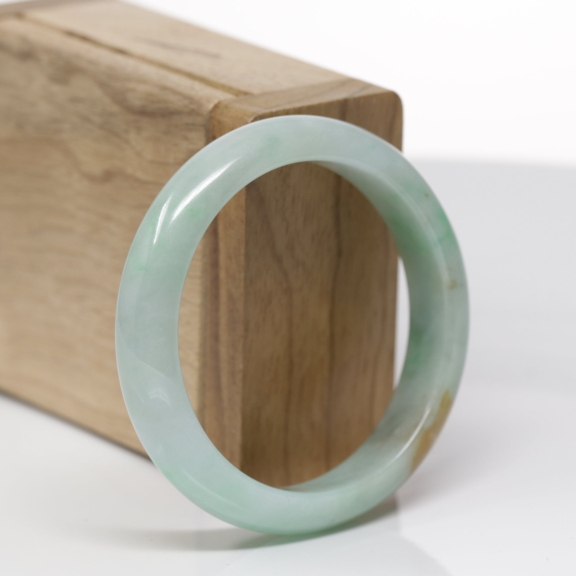 Baikalla Natural Green &amp; Yellow-Brown Patch Jadeite Jade "Half Round" Bangle Bracelet (54.3mm) 