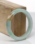 Baikalla Natural Green & Yellow-Brown Patch Jadeite Jade "Half Round" Bangle Bracelet (54.3mm) 