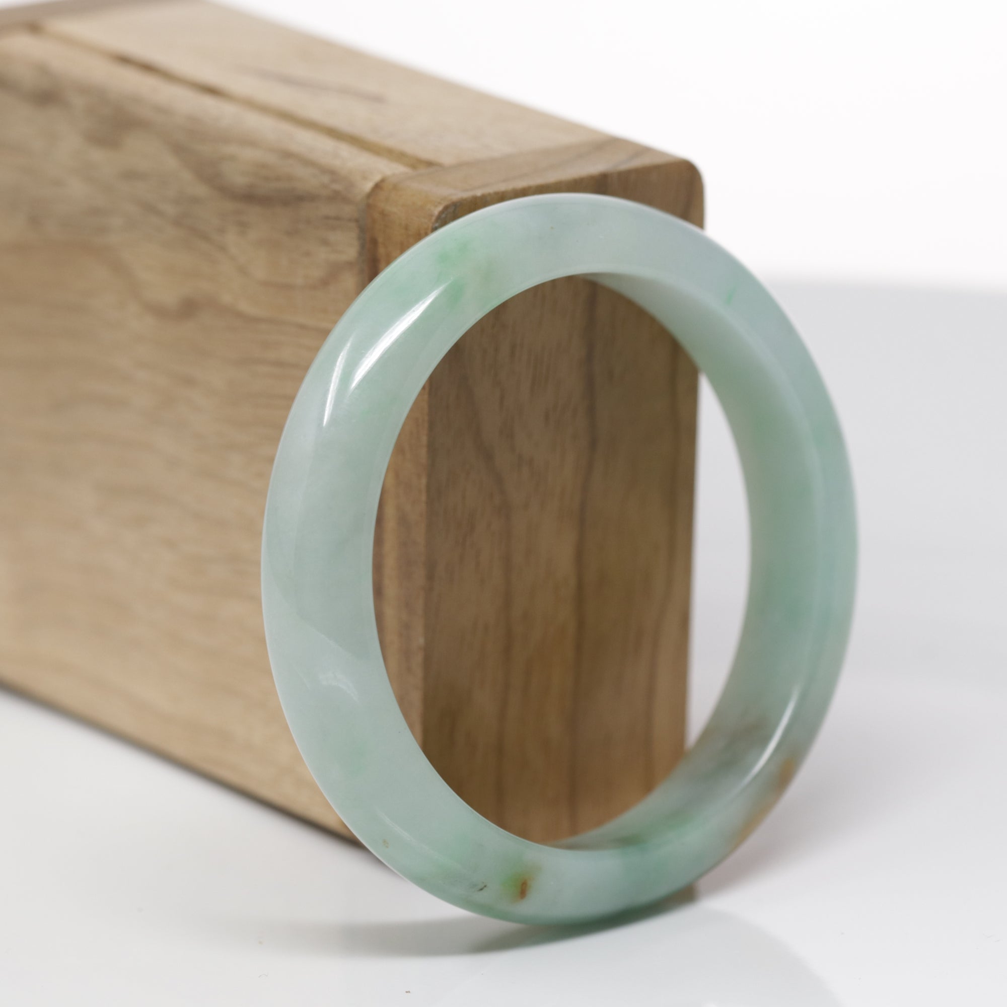 Baikalla Natural Green &amp; Yellow-Brown Patch Jadeite Jade "Half Round" Bangle Bracelet (54.3mm) 