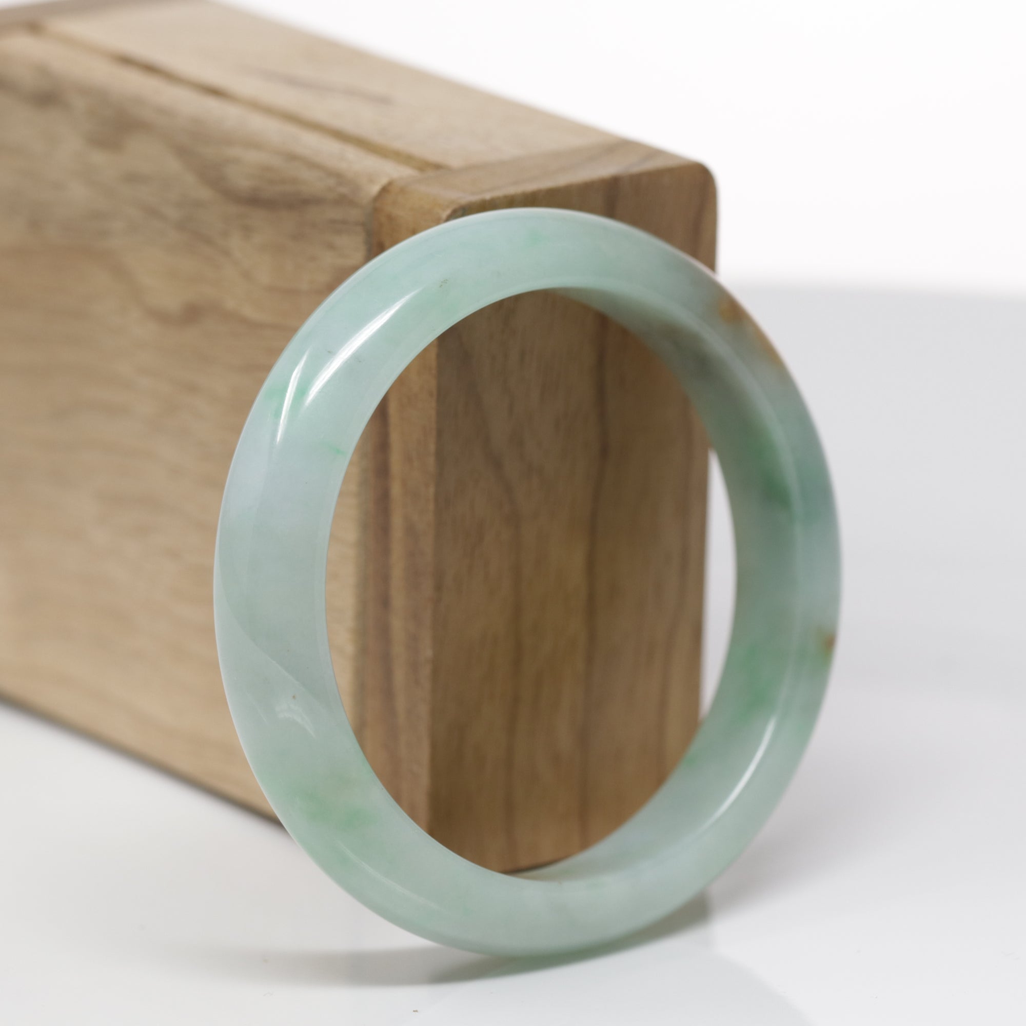 Baikalla Natural Green &amp; Yellow-Brown Patch Jadeite Jade "Half Round" Bangle Bracelet (54.3mm) 