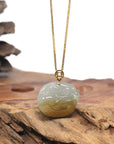 Baikalla "RuYi" Icy Green & Honey Brown Jadeite Jade Pendant W/ 18K Yellow Gold Bail